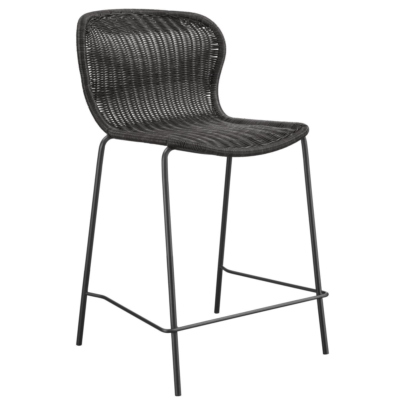 Contemporary Faux Rattan Counter Stools with Sandy Black Metal Legs (Set of 2)