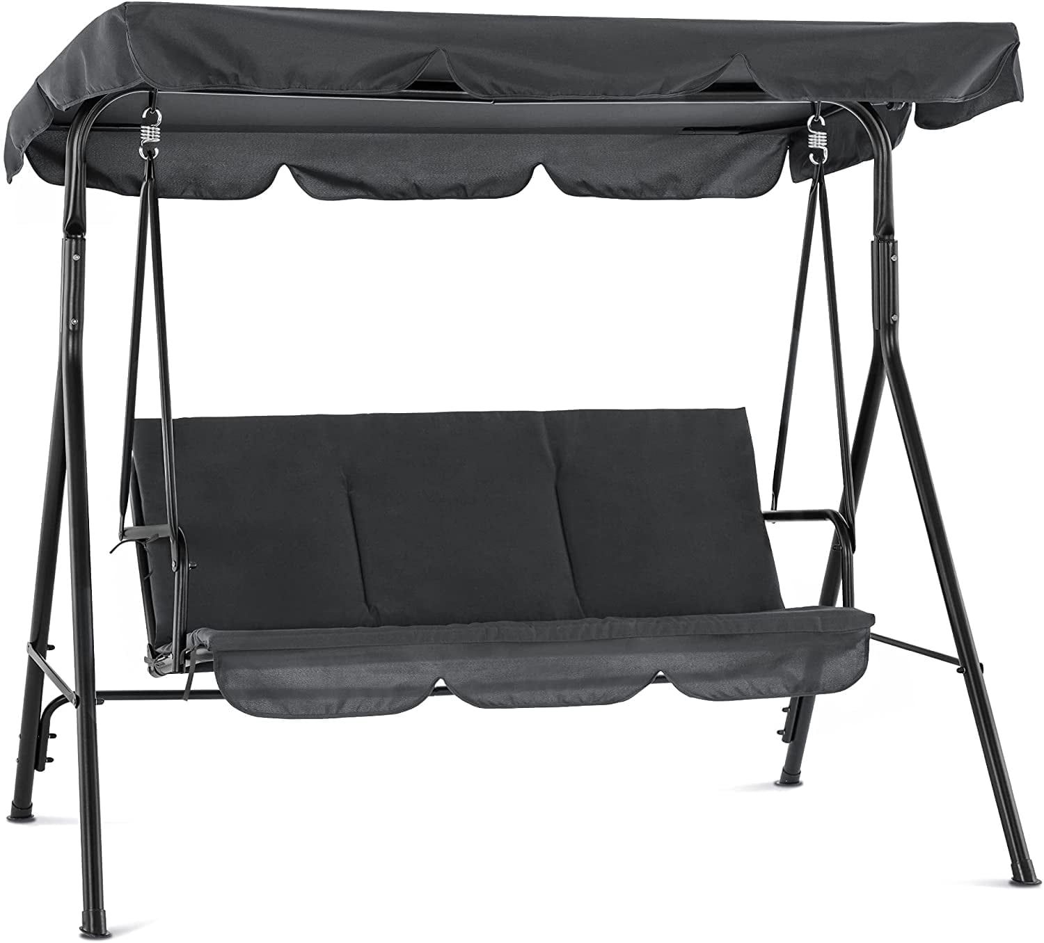 Dark Gray Steel Frame 3-Person Outdoor Swing with Canopy