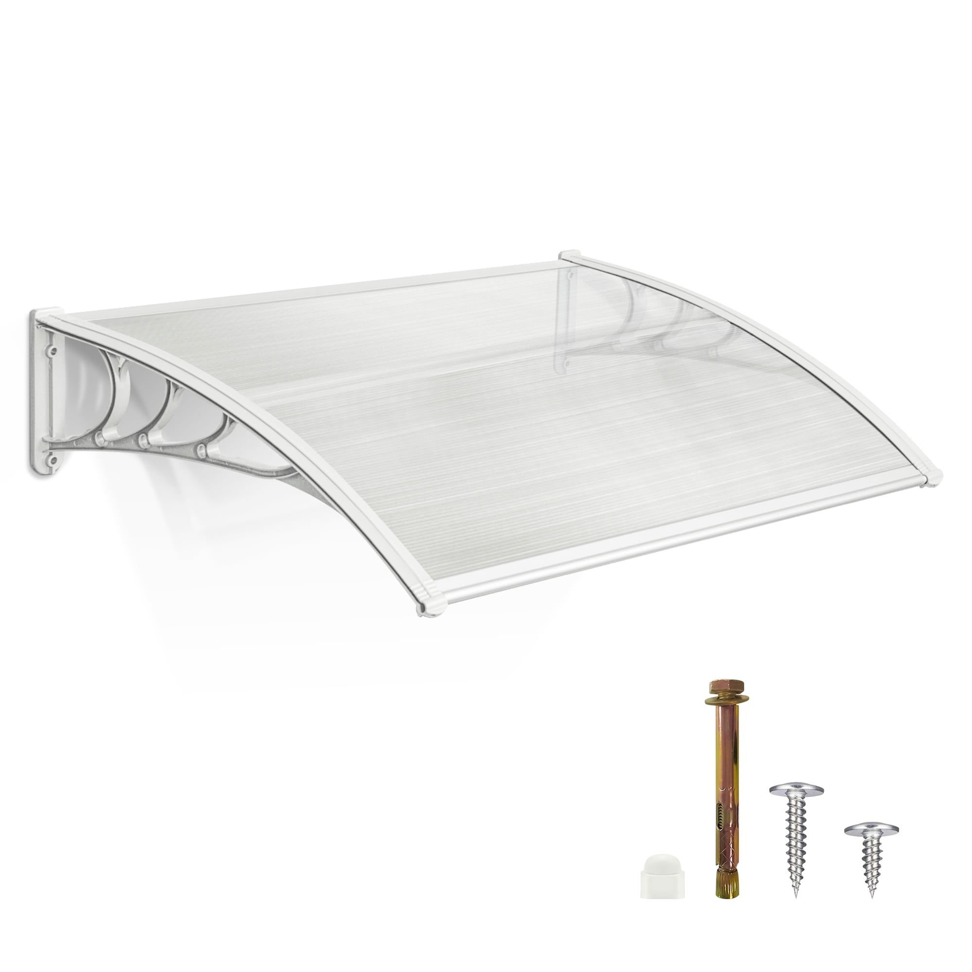 40" x 40" Clear Polycarbonate Window Awning with White Bracket