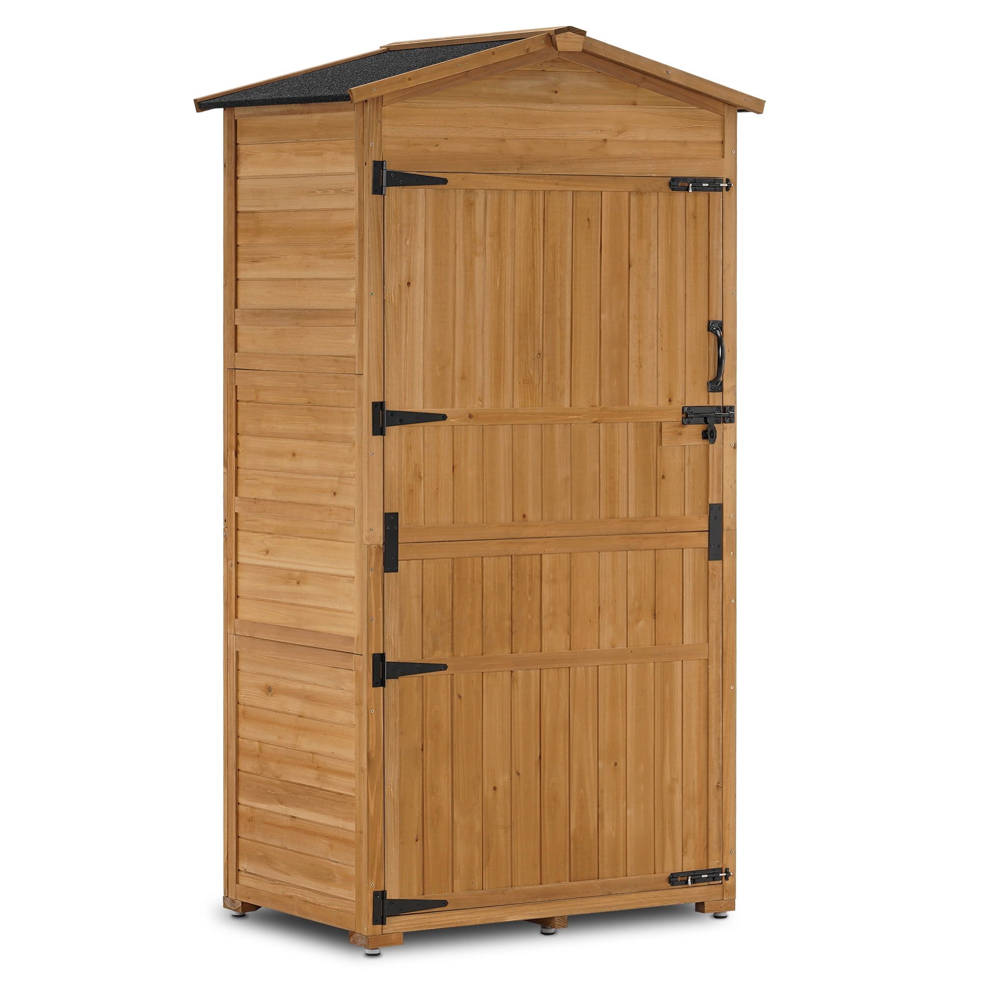 Natural Fir Wood Lockable Outdoor Storage Shed with Folding Table