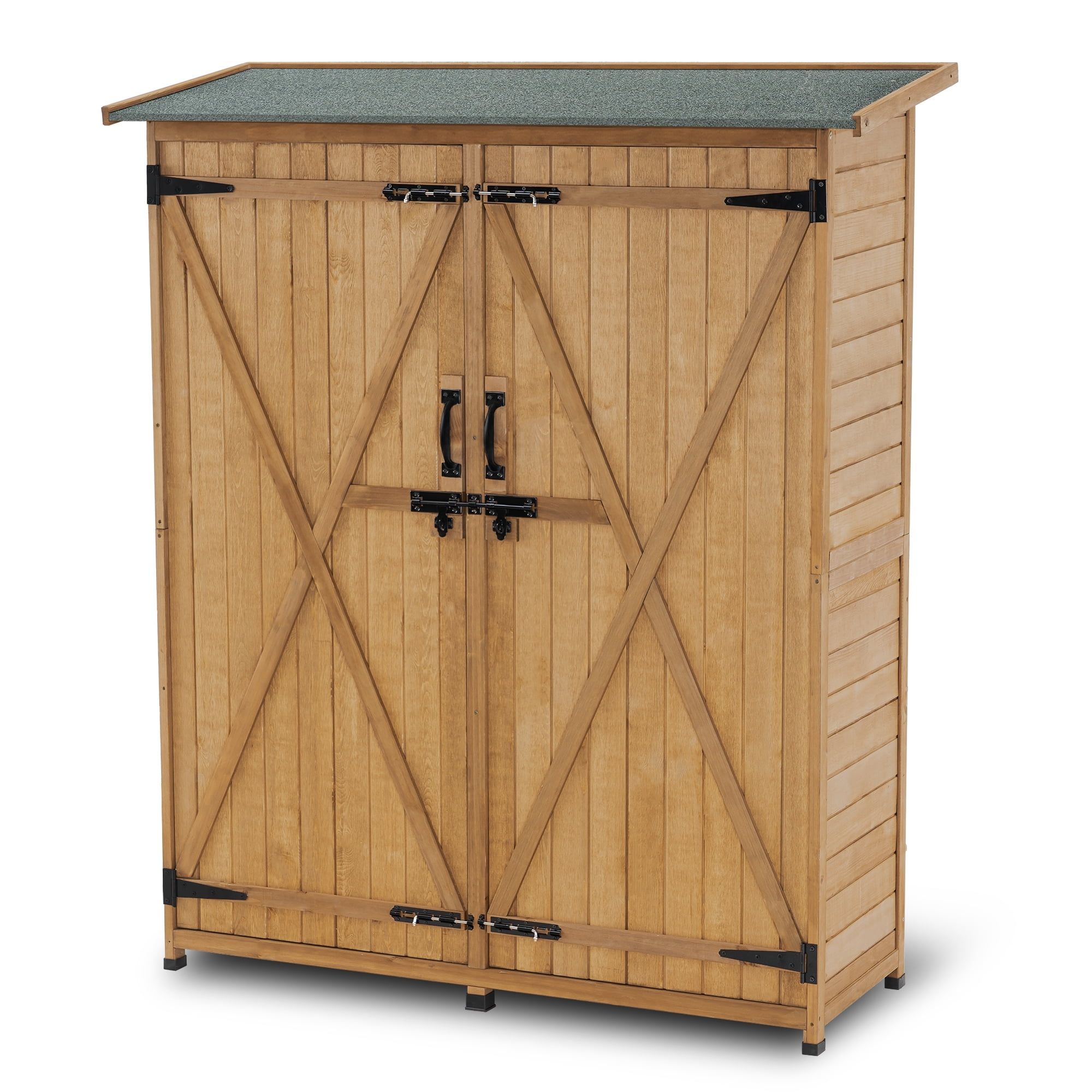 Natural Fir Wood Outdoor Storage Shed with Shelving