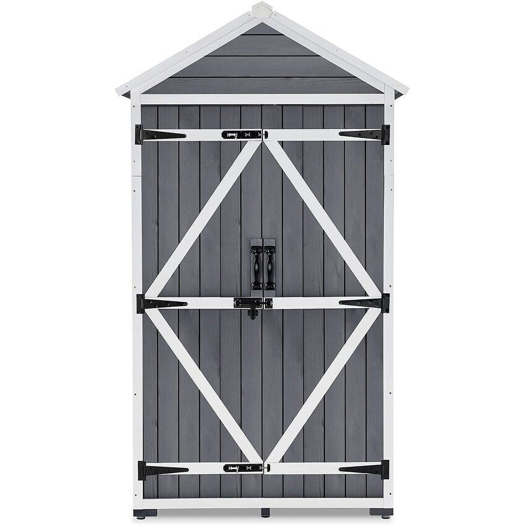 Gray Fir Wood Outdoor Storage Cabinet with Shelves and Lockable Doors