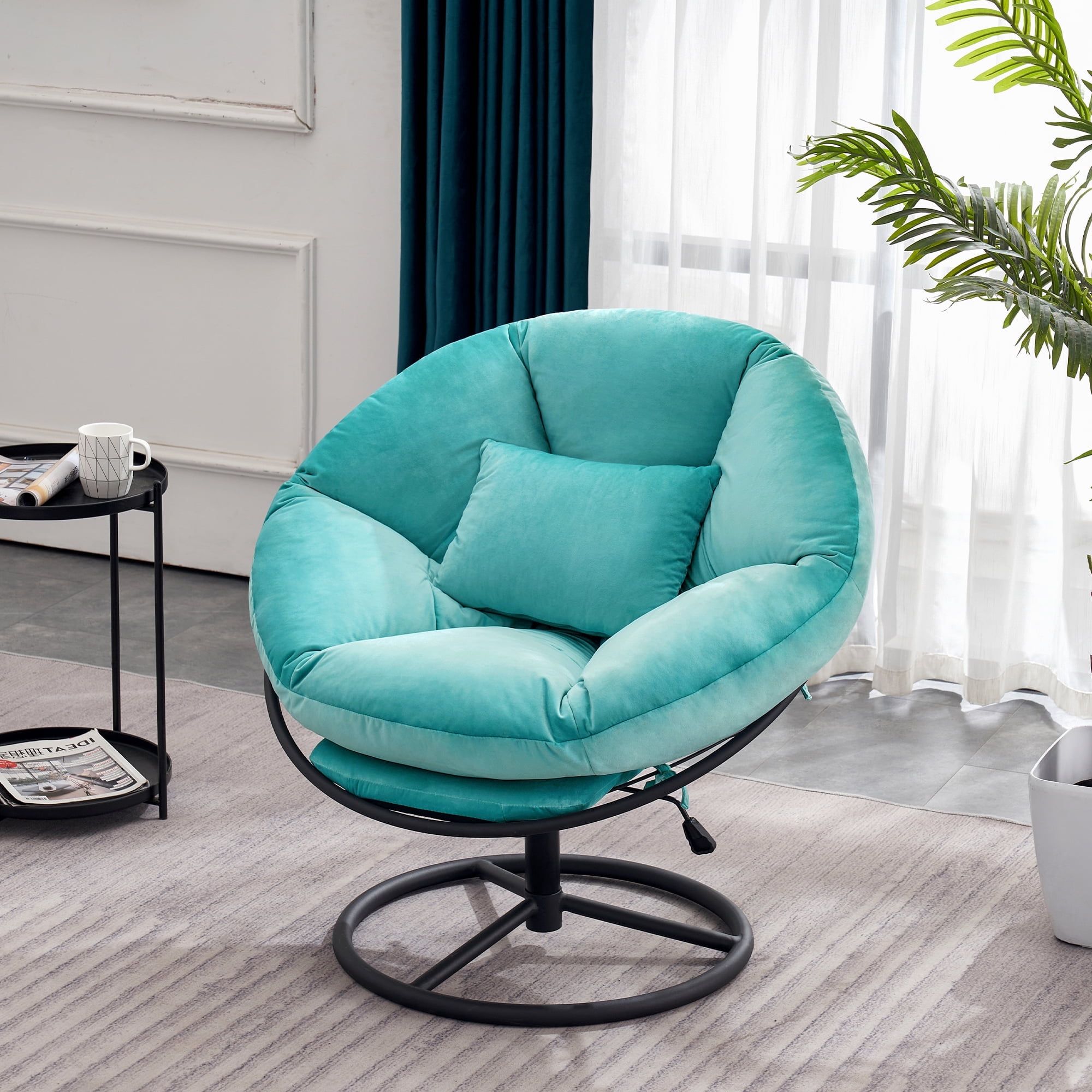 Light Green Velvet Swivel Papasan Chair with Metal Base