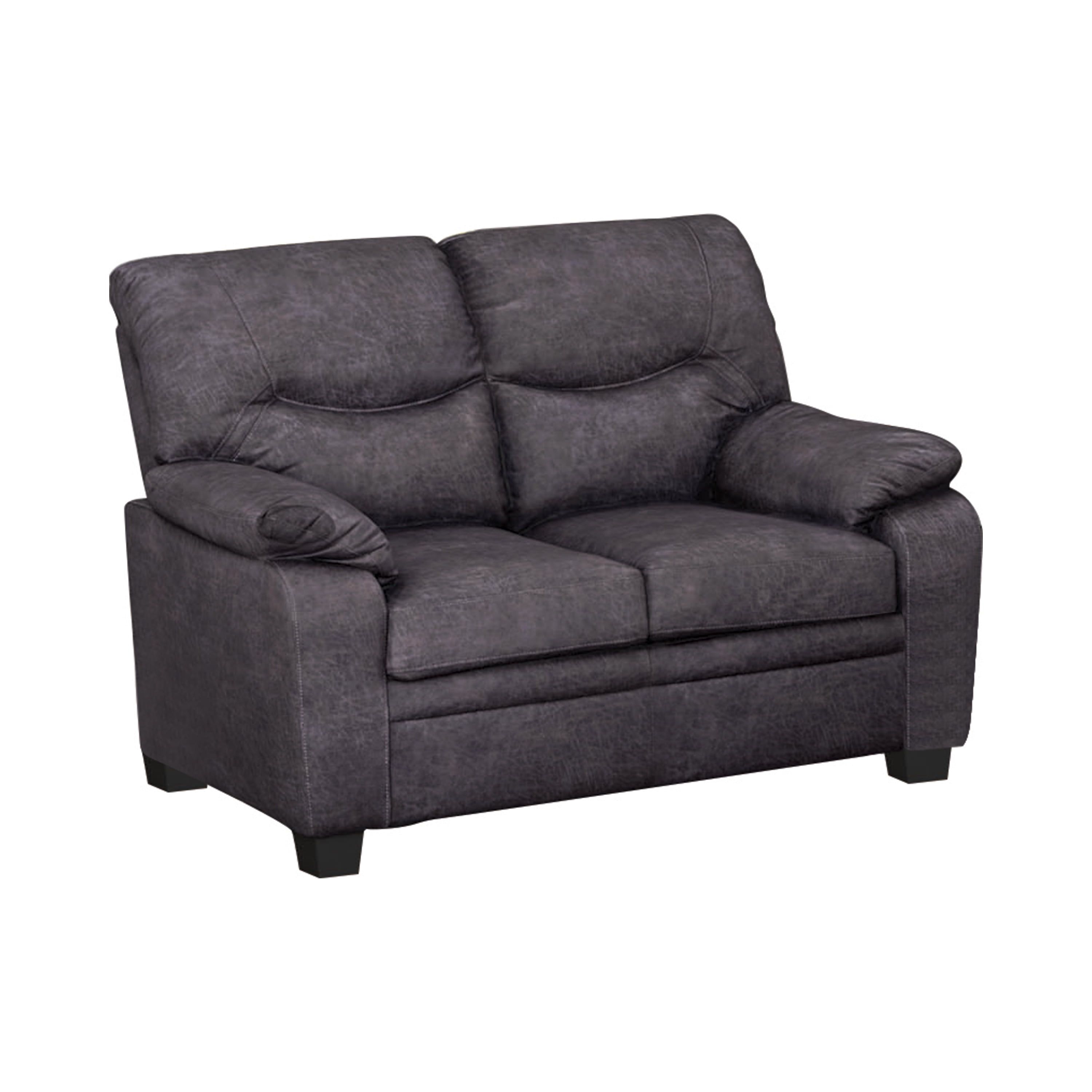 Charcoal Gray Faux Leather Tufted Loveseat with Pillow-Top Arms