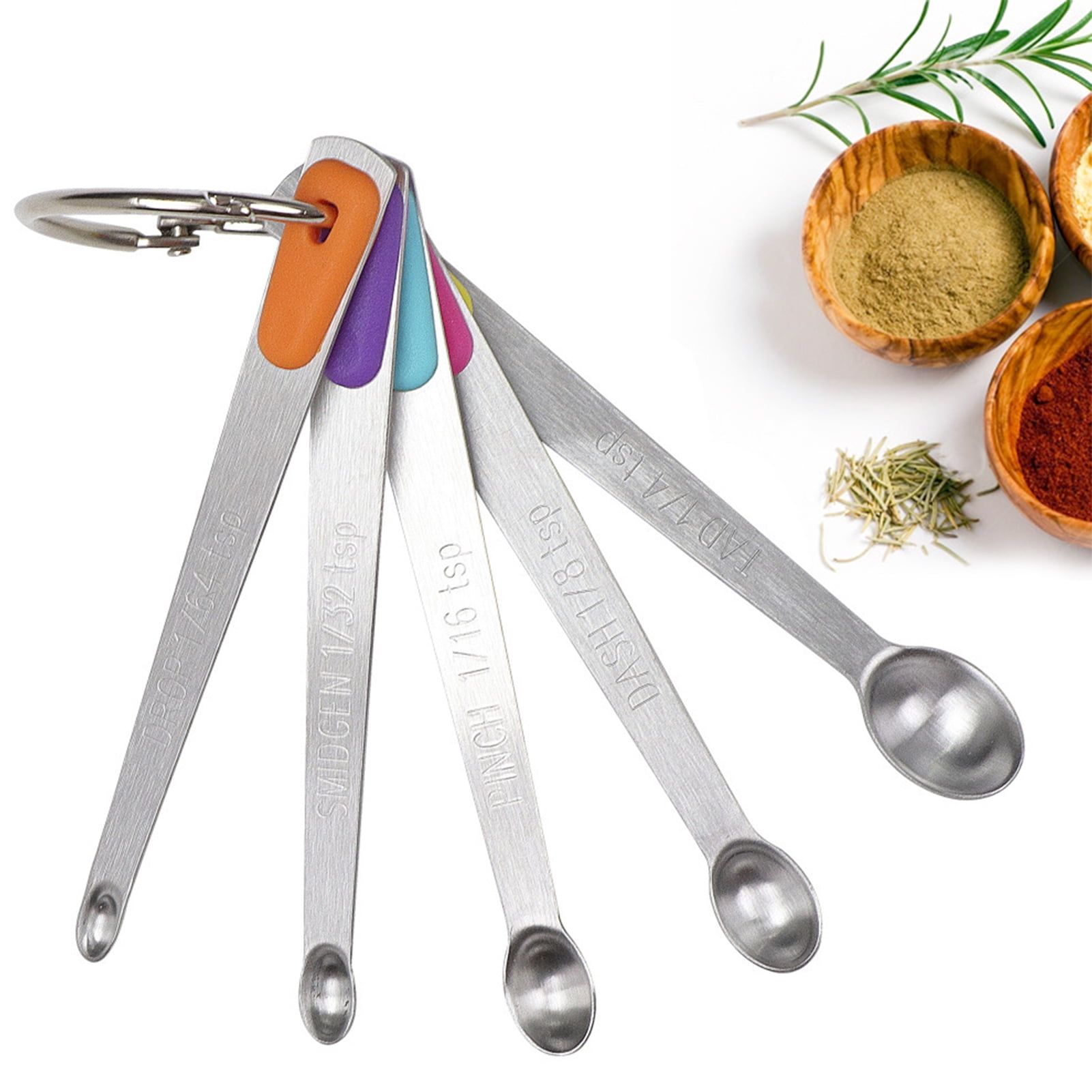 Colorful Silicone and Stainless Steel Mini Measuring Spoon Set, 5 Pieces