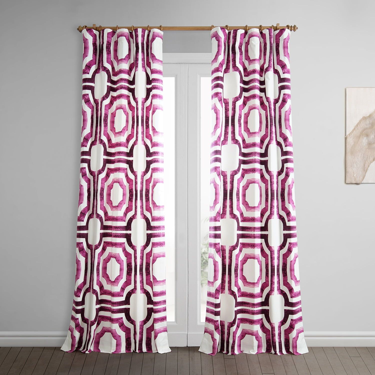 Mecca Pink Geometric Cotton Room Darkening Curtain Panel