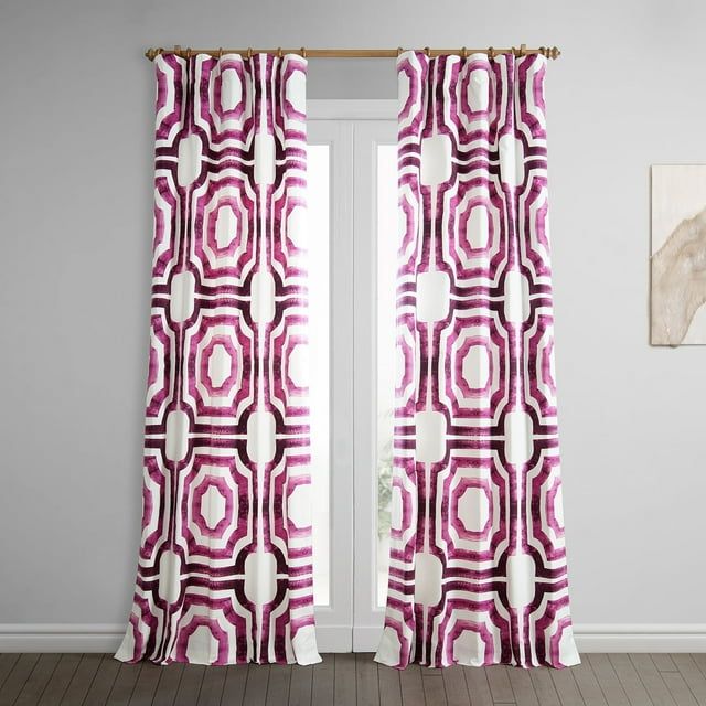 Mecca Pink Geometric Cotton Room Darkening Curtain Panel