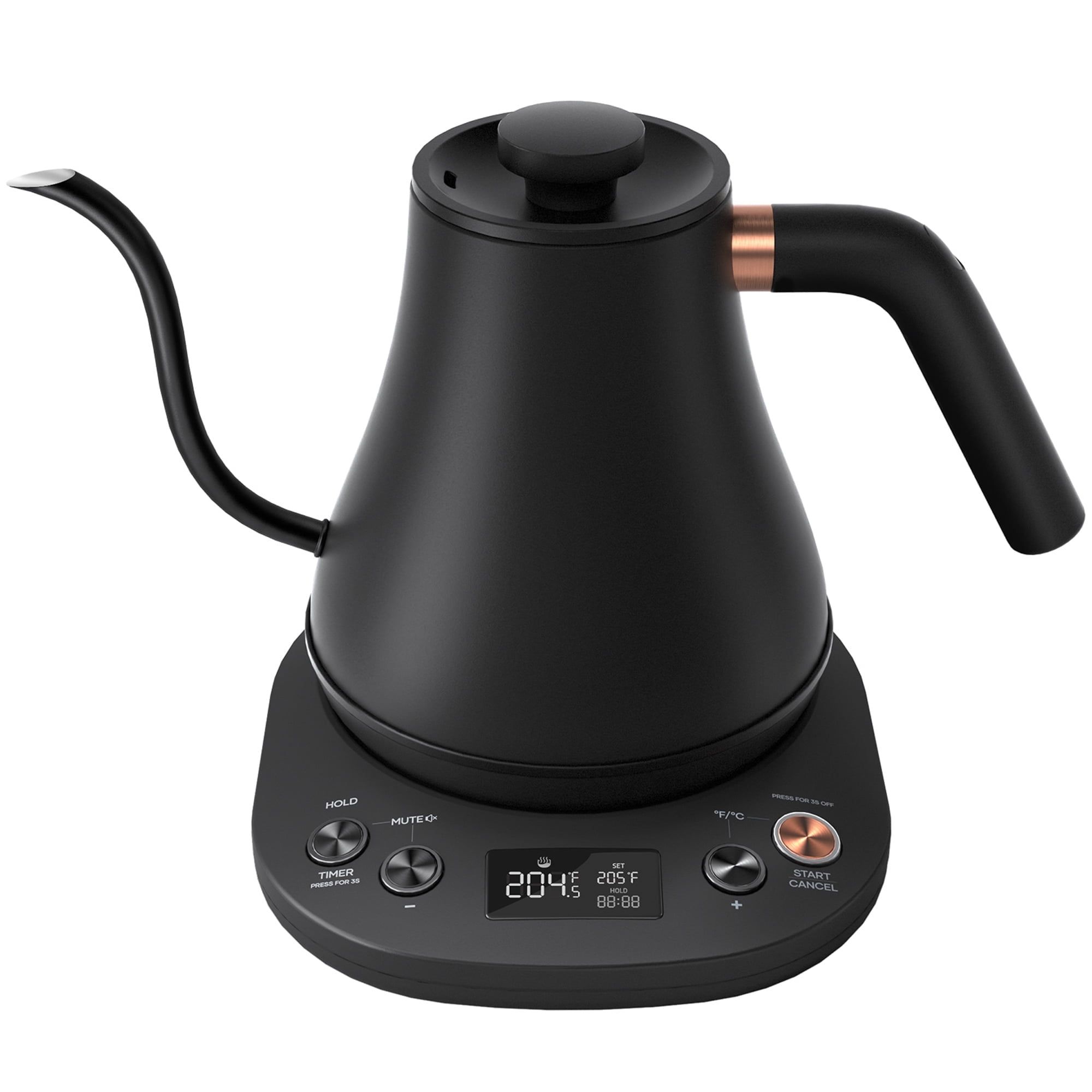 Matte Black Stainless Steel Electric Gooseneck Kettle with LCD Display