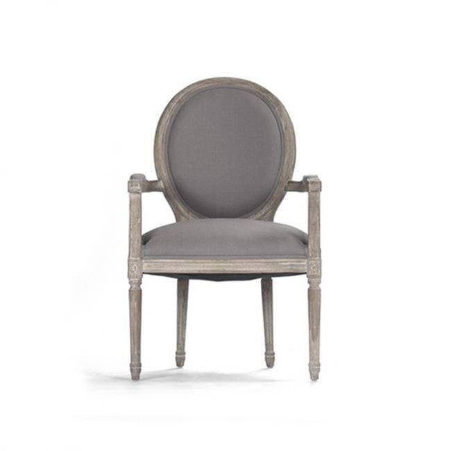 Gray Linen and Wood Louis XVI Medallion Armchair