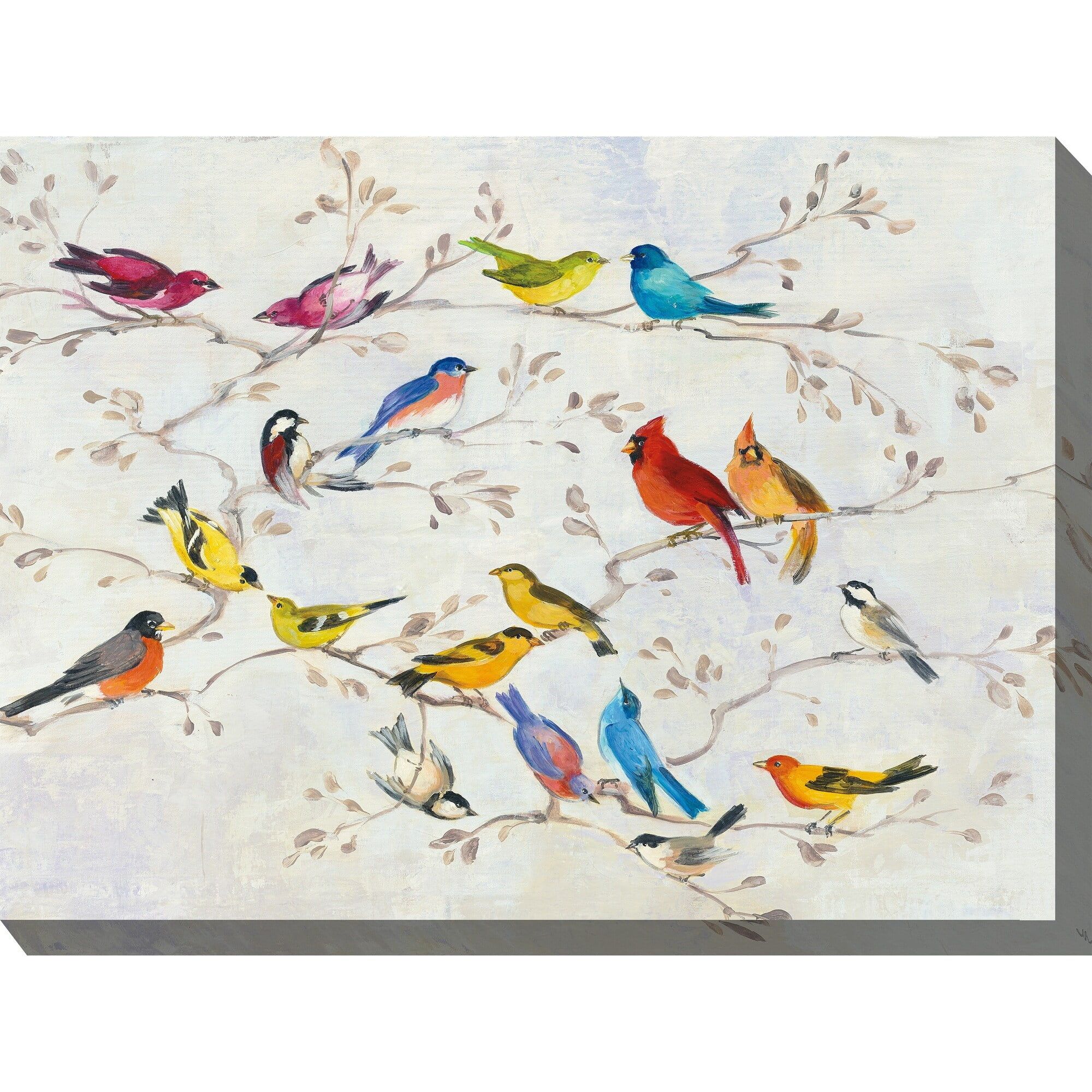 Colorful Birds on Branches Outdoor Canvas Art 40x30