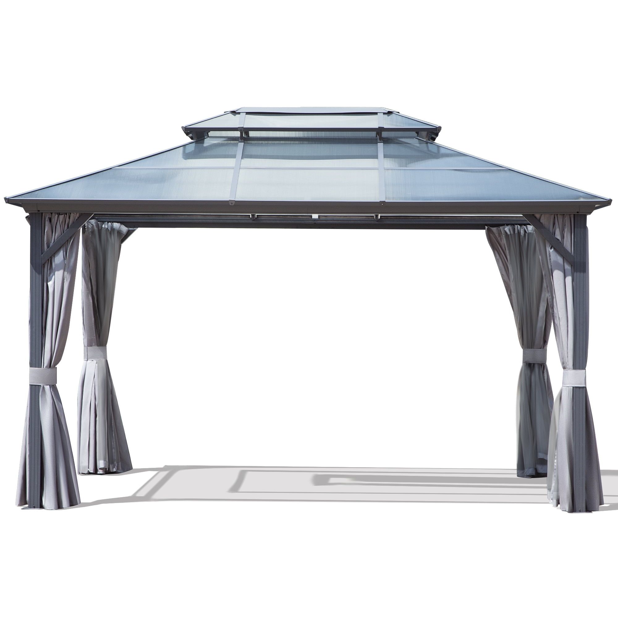 Gray 10x13ft Aluminum Hardtop Gazebo with Curtains and Netting