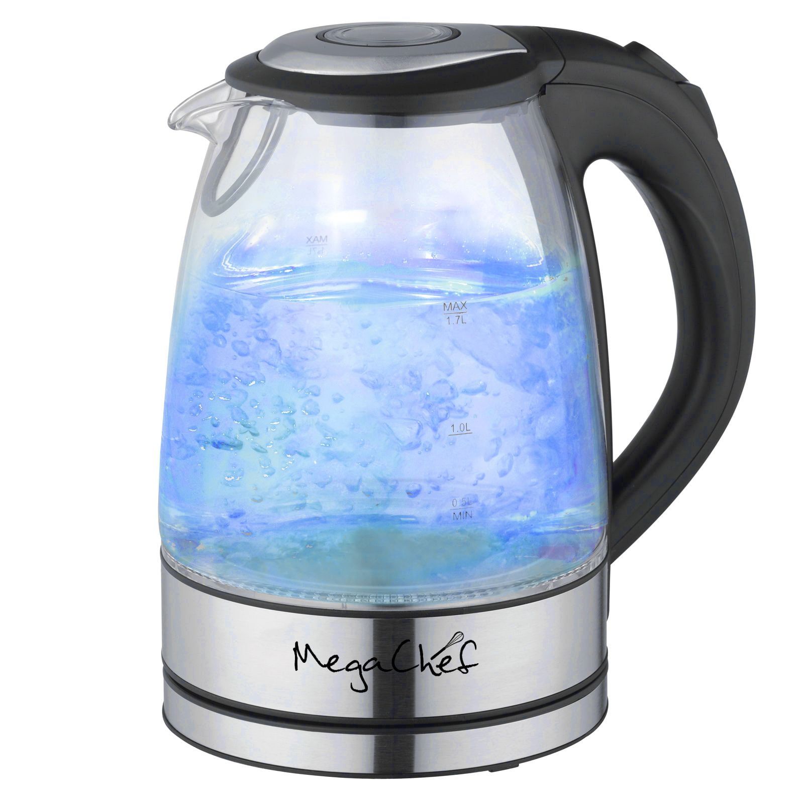 MegaChef 1.7L Clear Glass and Stainless Steel Electric Kettle