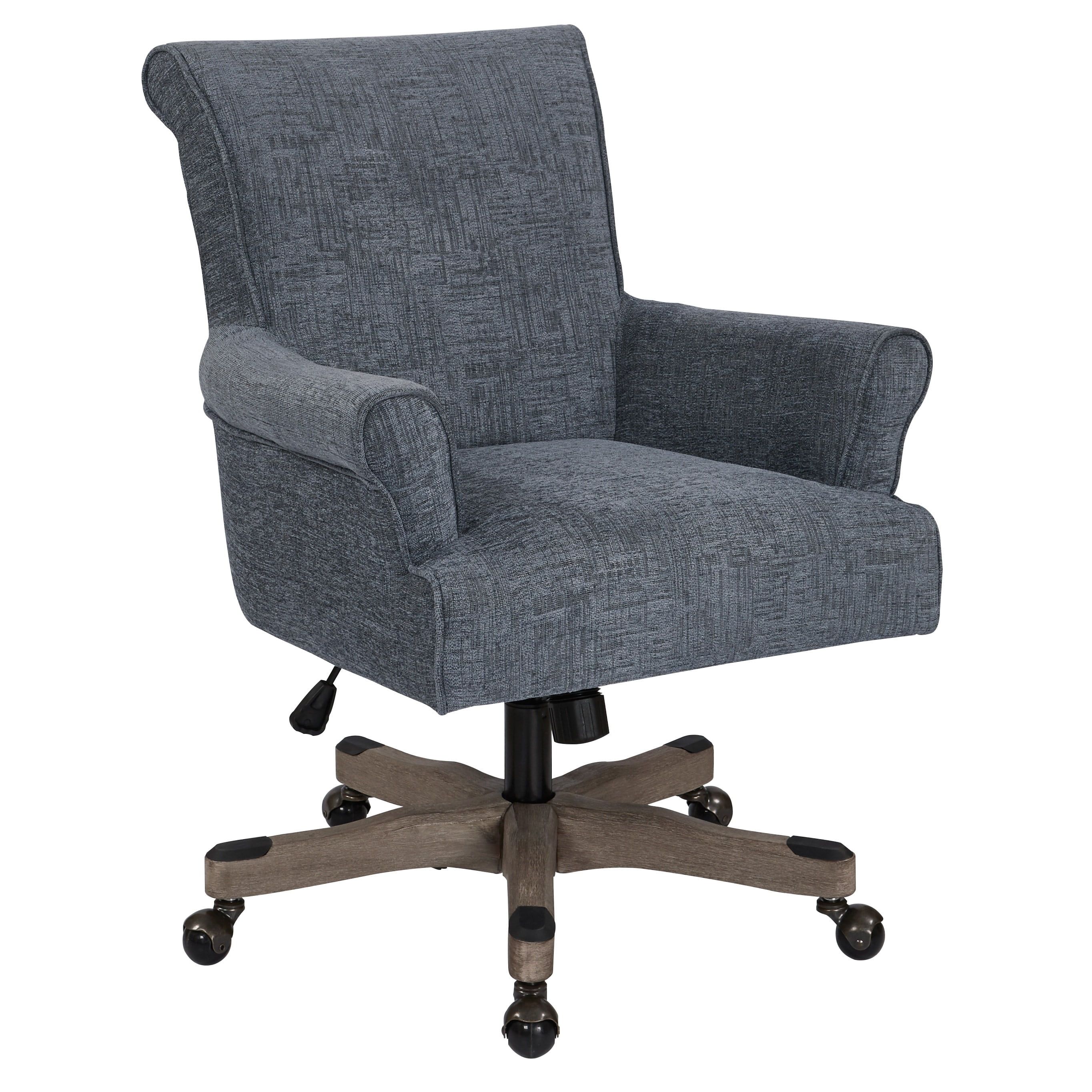 Contemporary Navy Fabric Task Chair with Brushed Grey Wood Base