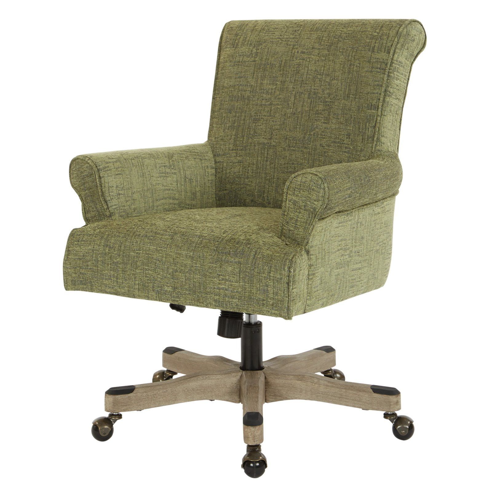 Olive Green High Back Swivel Office Armchair with Wood Base