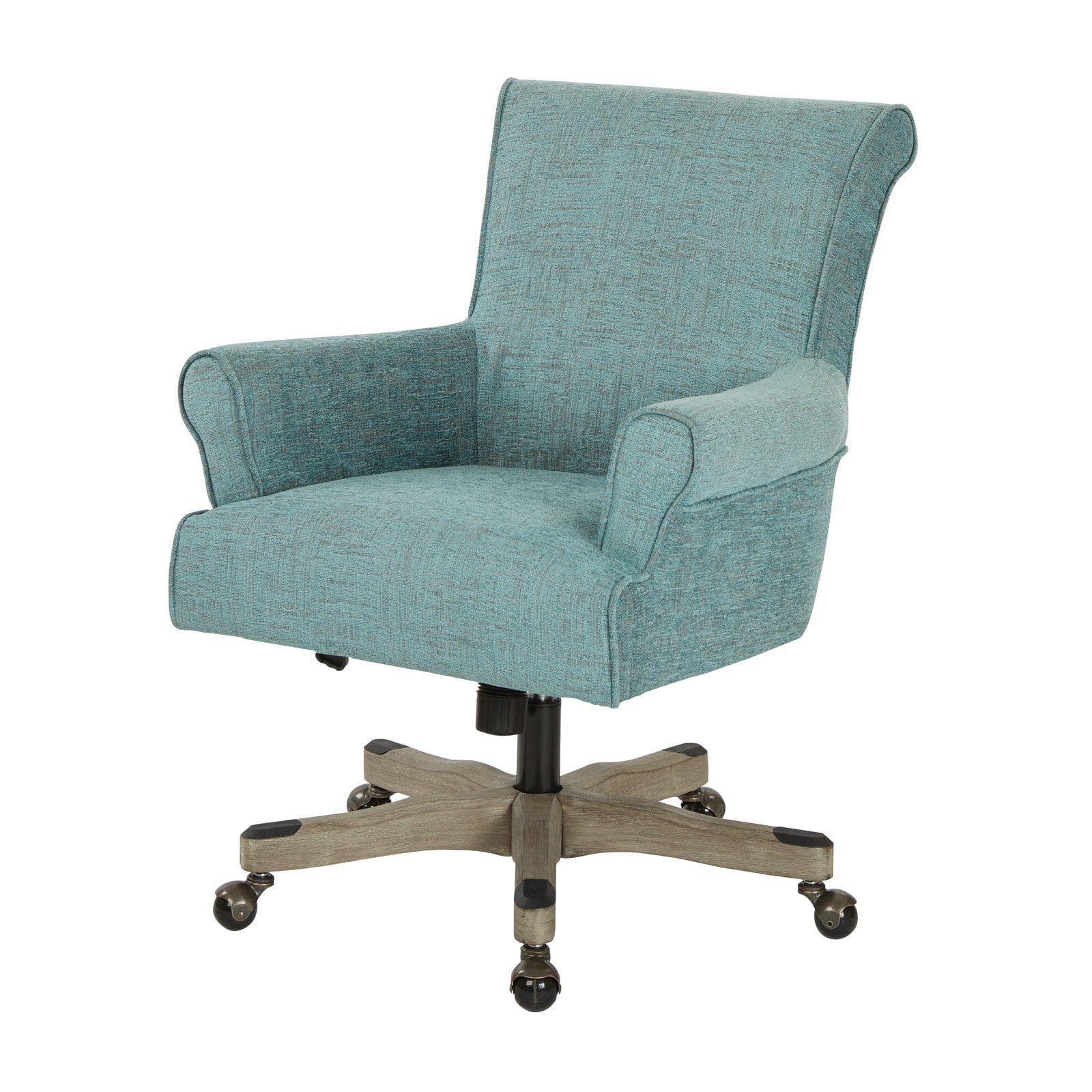 Turquoise Metal Swivel Task Armchair with Gray Wood Base