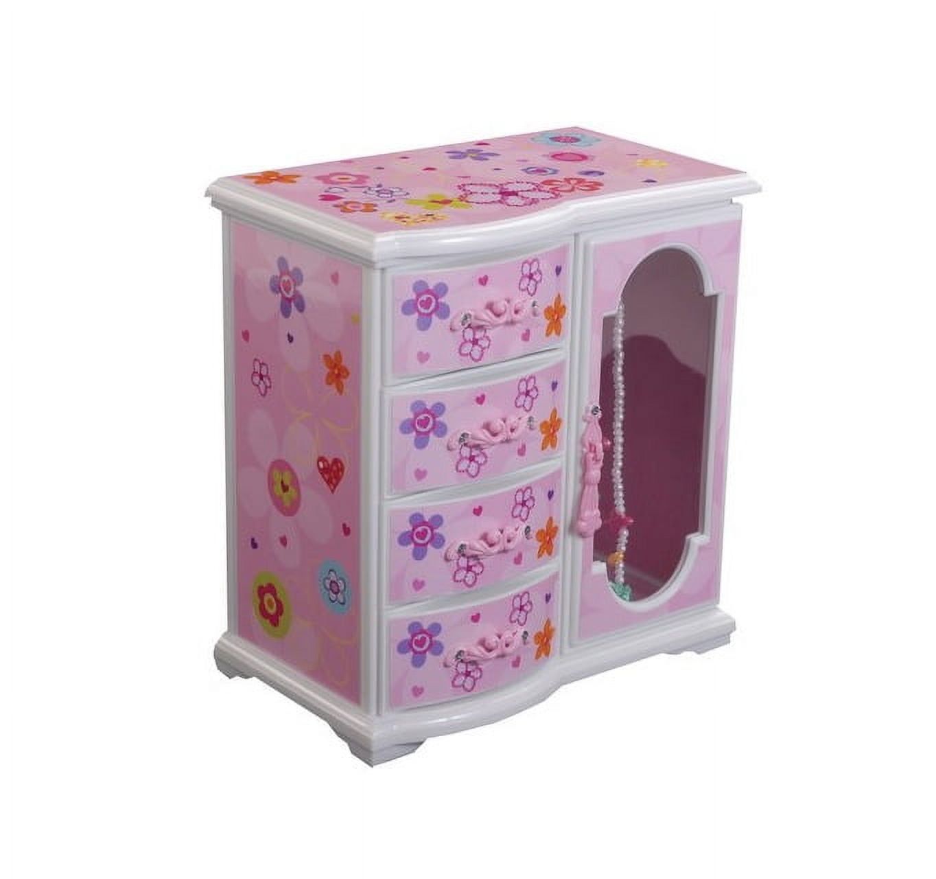 Pink Floral Plastic Musical Ballerina Jewelry Box with Leather Lining