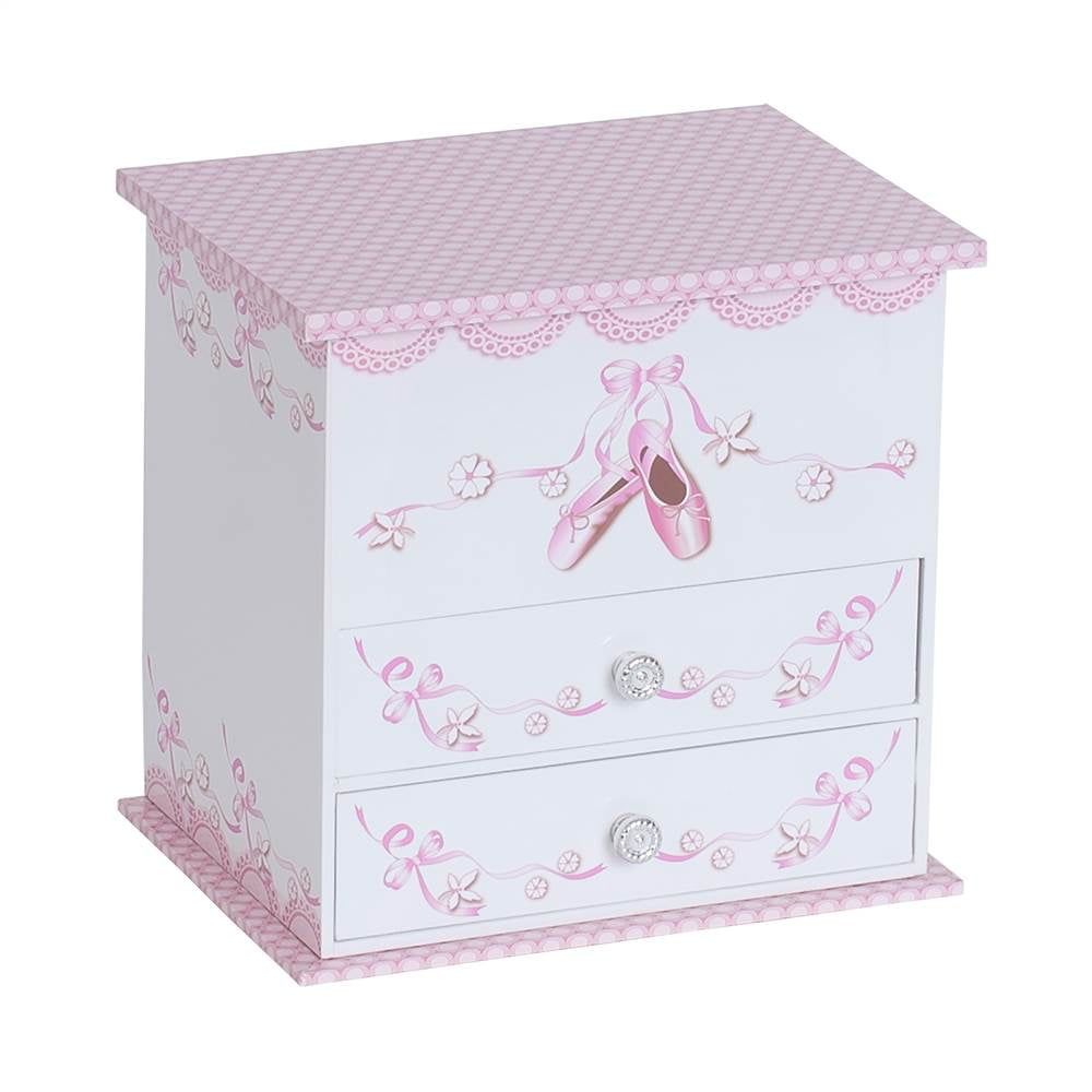 Pink and White Girls' Musical Ballerina Jewelry Box with Drawers