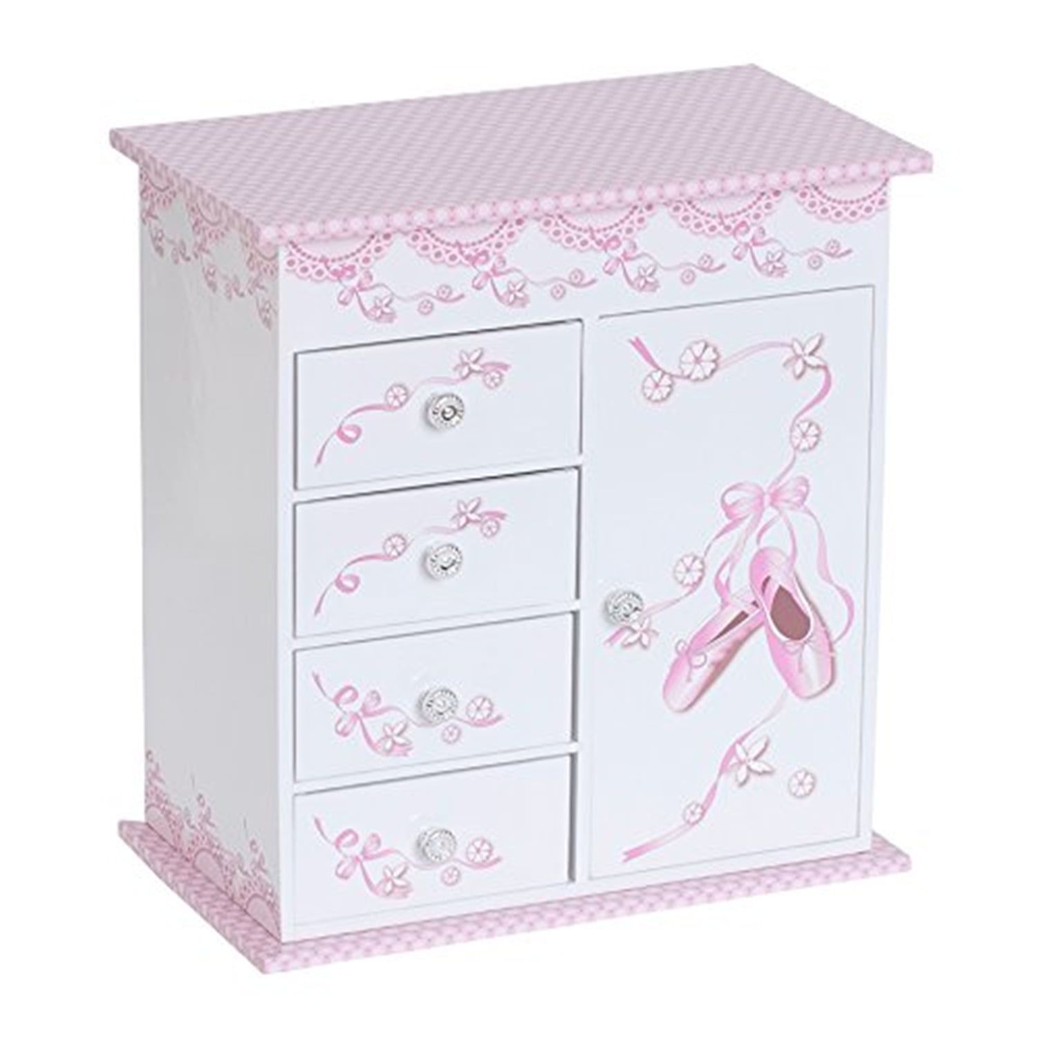 Cristiana White and Pink Wooden Musical Ballerina Jewelry Box