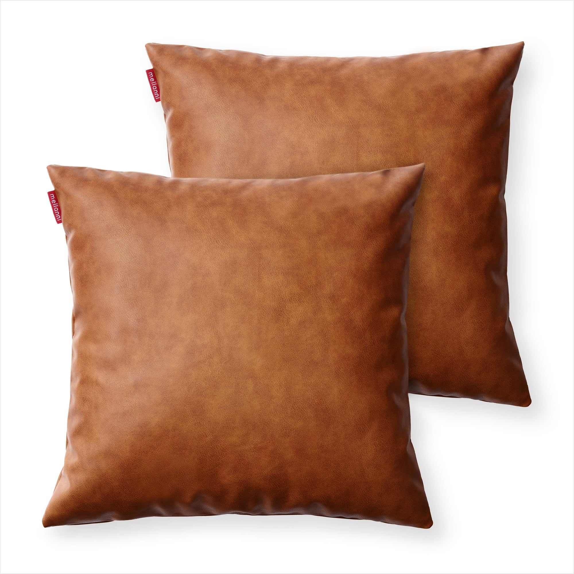 Brown Faux Leather 18x18 Throw Pillow Covers with Zipper