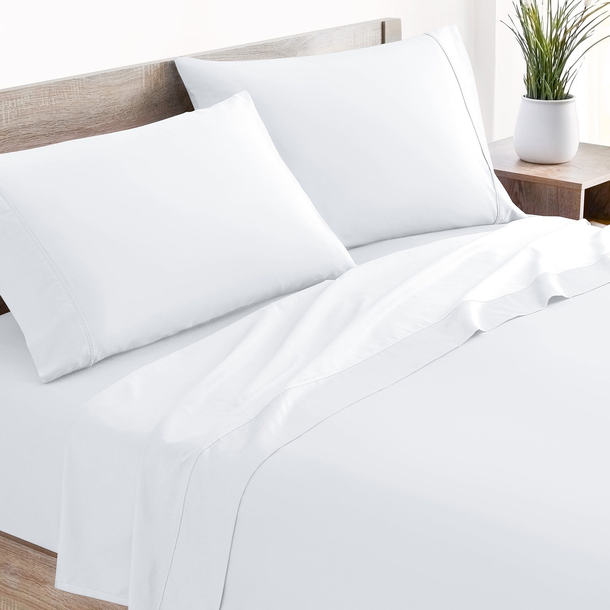 Queen White Cotton Deep Pocket Bed Sheet Set