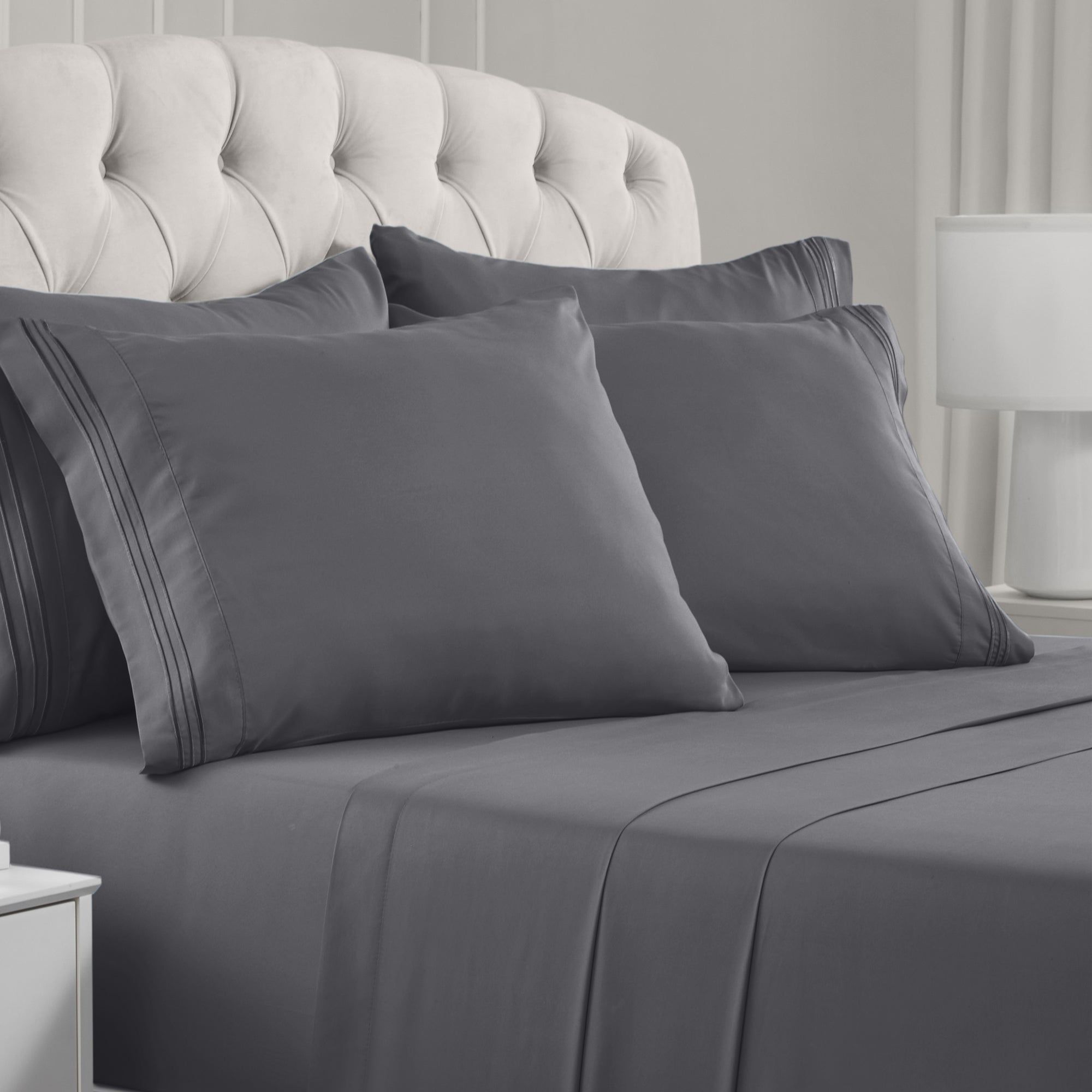 Gray Queen Deep Pocket Microfiber 6-Piece Bed Sheet Set