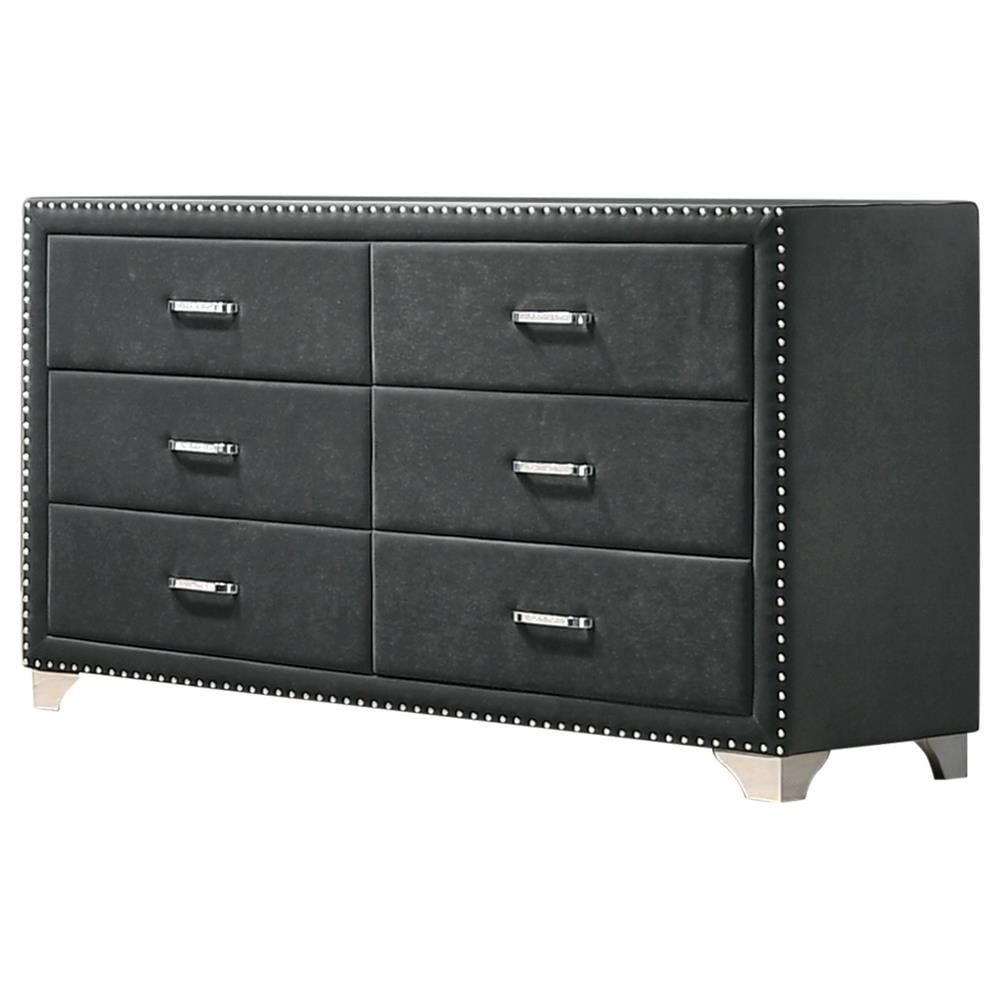 Gray Velvet 6-Drawer Upholstered Dresser with Chrome Legs