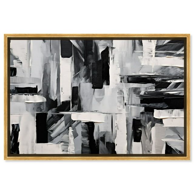 Melosa Black and White Abstract Canvas Wall Art with Gold Frame