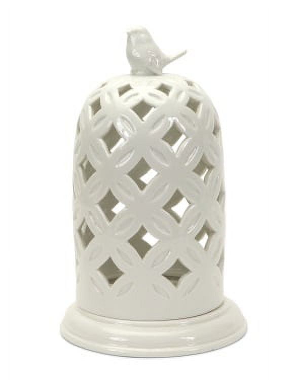 White Ceramic Garden Lattice Bird Dome Candle Holder