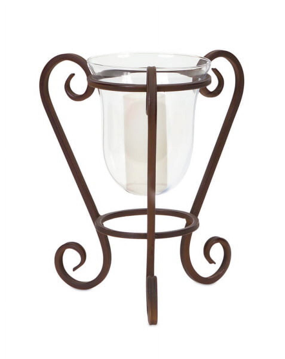 Antiqued Brown Glass and Metal Hurricane Candle Holder