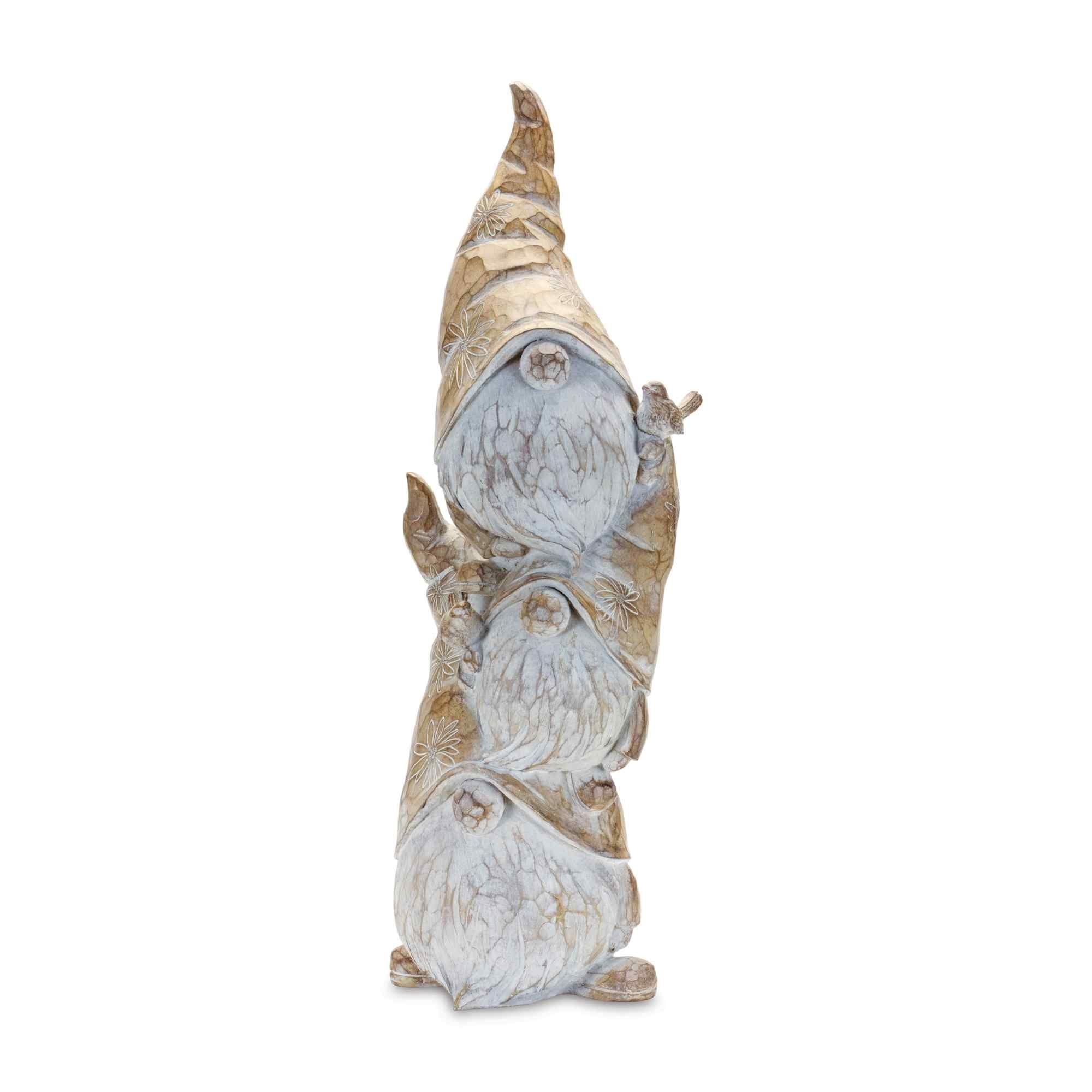 Carved Resin Stacking Gnomes Figurine in White and Beige