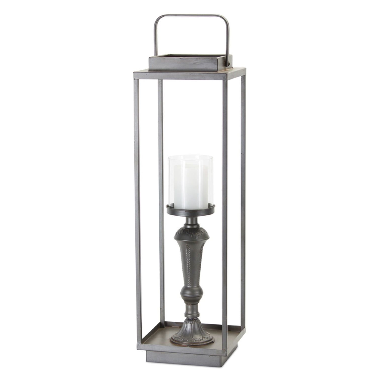 26.25" Square Black Iron and Clear Glass Pillar Candleholder