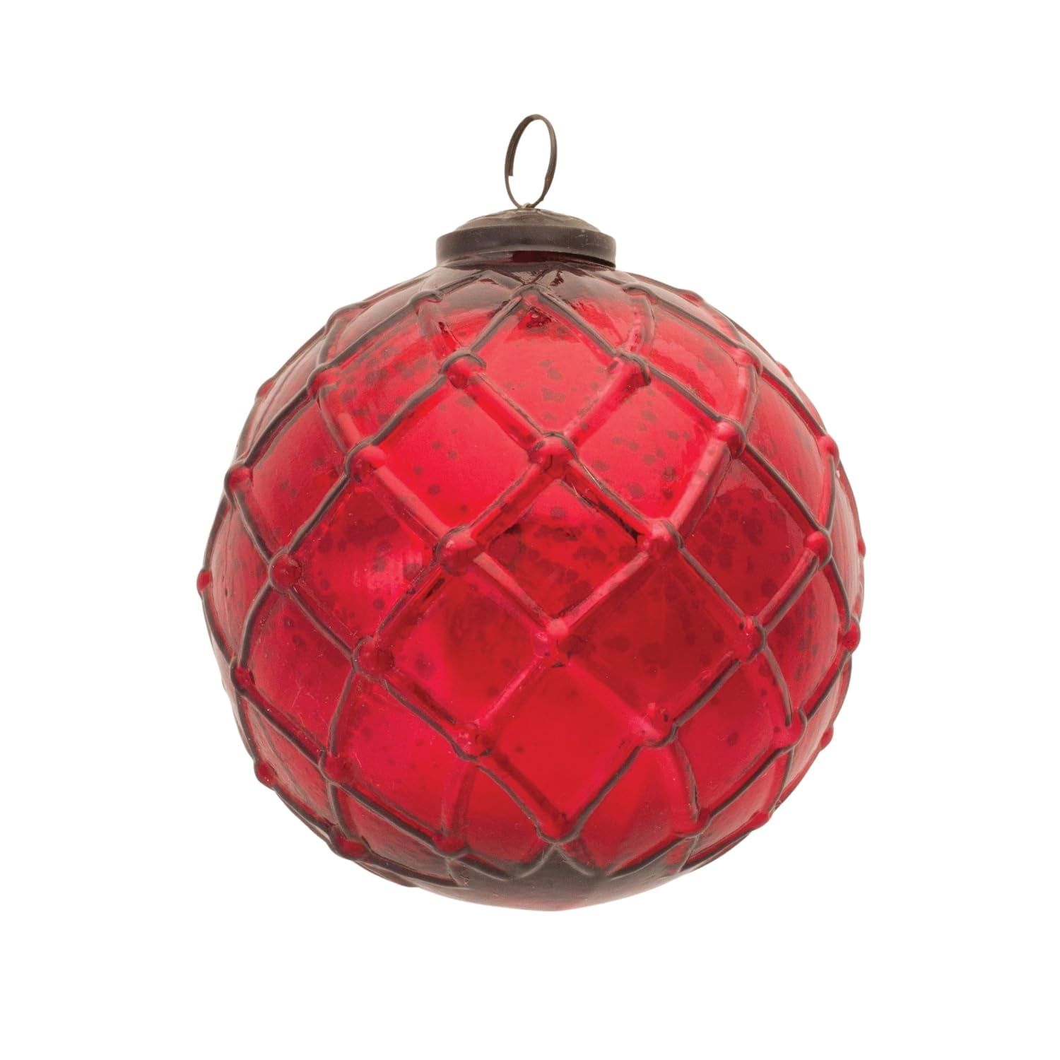 Red Mercury Glass Textured Ball Ornaments, Set of 4