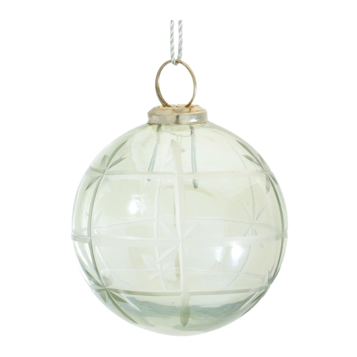 Set of 6 Clear Etched Glass Ball Ornaments