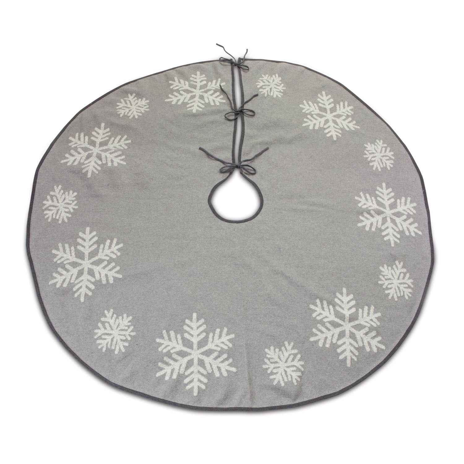 Grey and White Cotton Snowflake Tree Skirt, 48-inch