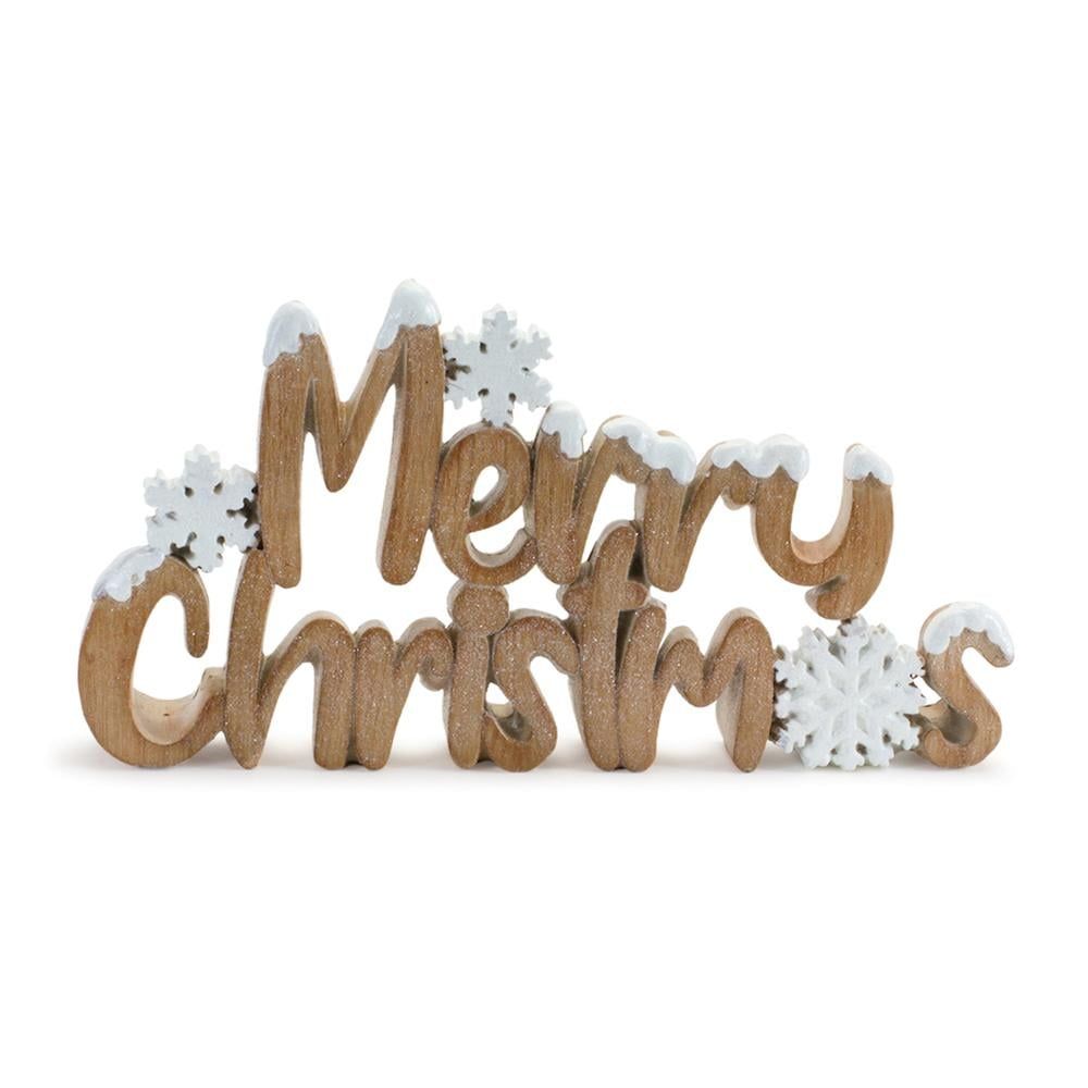 Brown and White Resin Merry Christmas Sign with Snowflakes