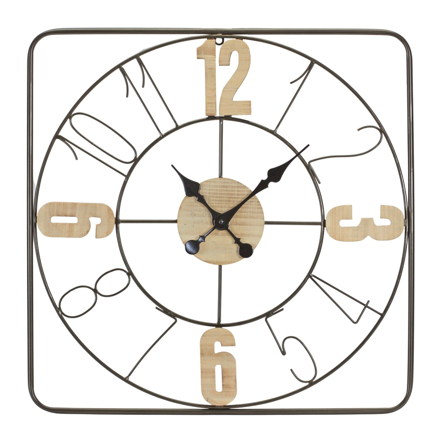 Rustic Brown Iron and Wood Square Wall Clock 23.5"