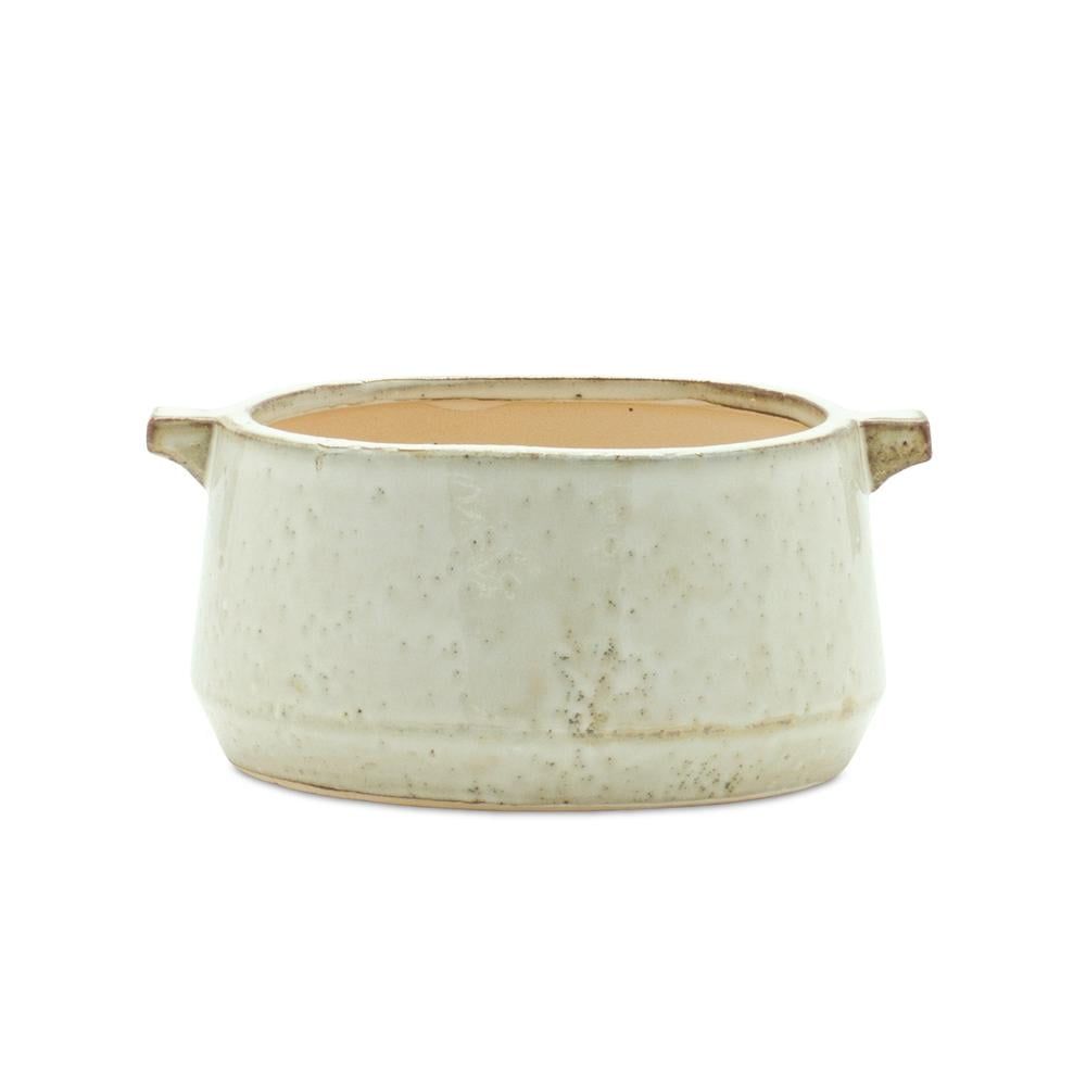 Rustic Ivory Terracotta Planter with Handles 8"x6"