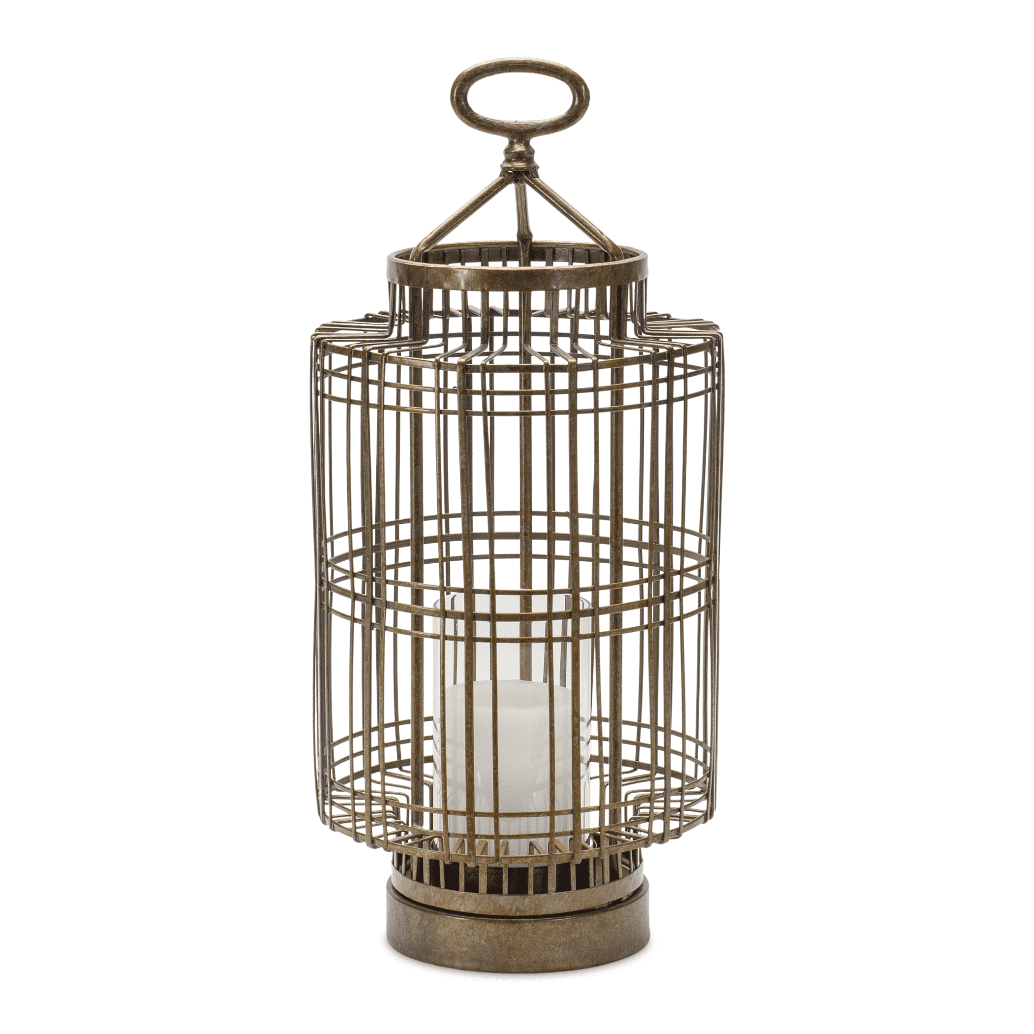 Bronze Iron and Glass Bird Cage Candle Holder