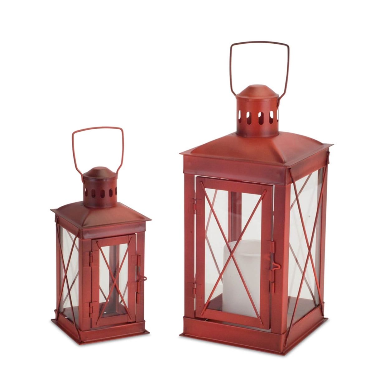 Rustic Red Hanging Metal Candle Lantern, 12"