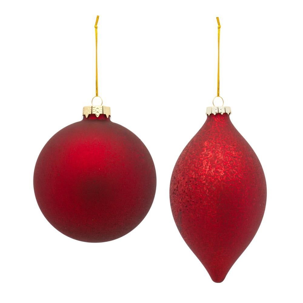 Red Glass Ball and Onion Christmas Ornaments Set of 6