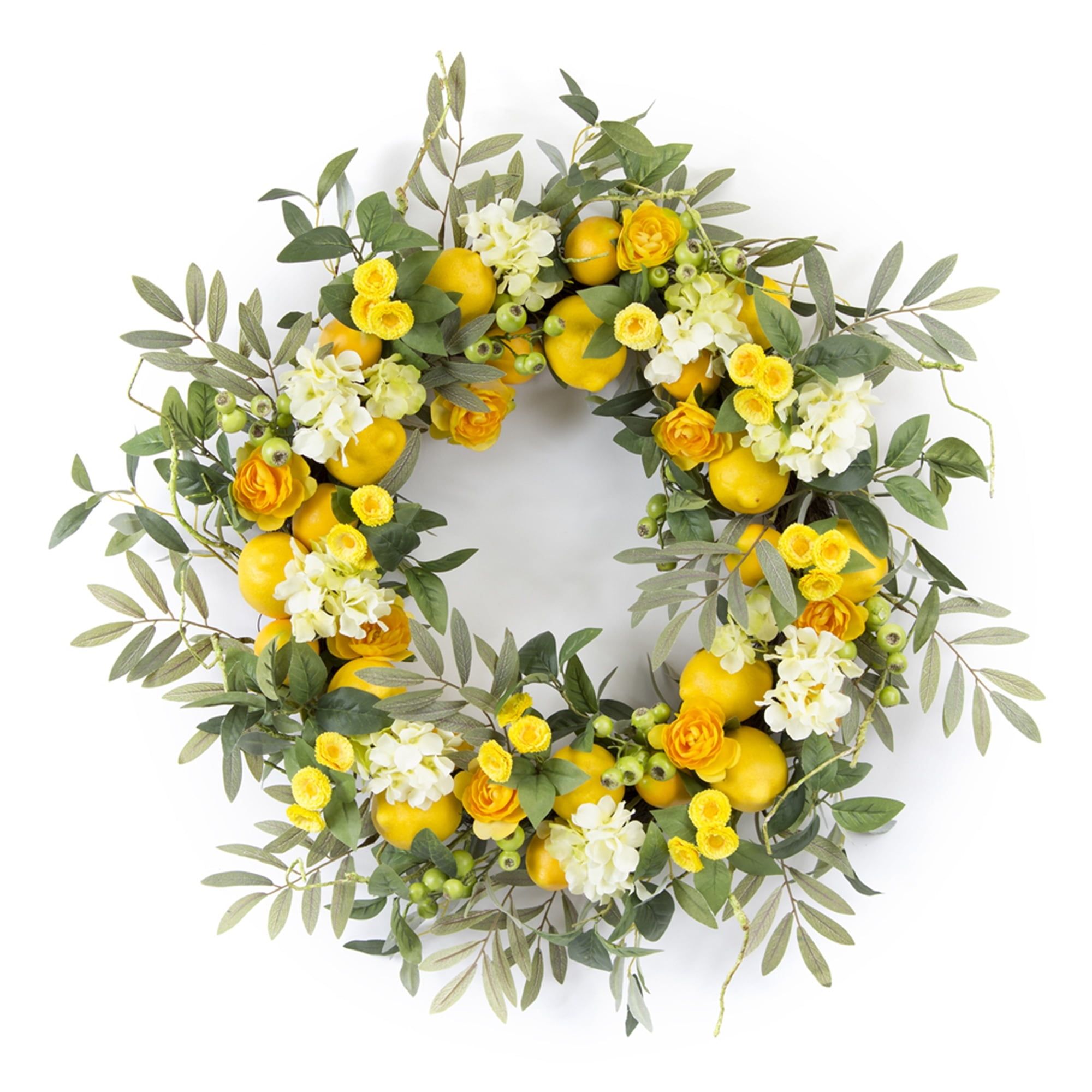 Yellow Lemon Twig Spring Floral 28" Hanging Wreath