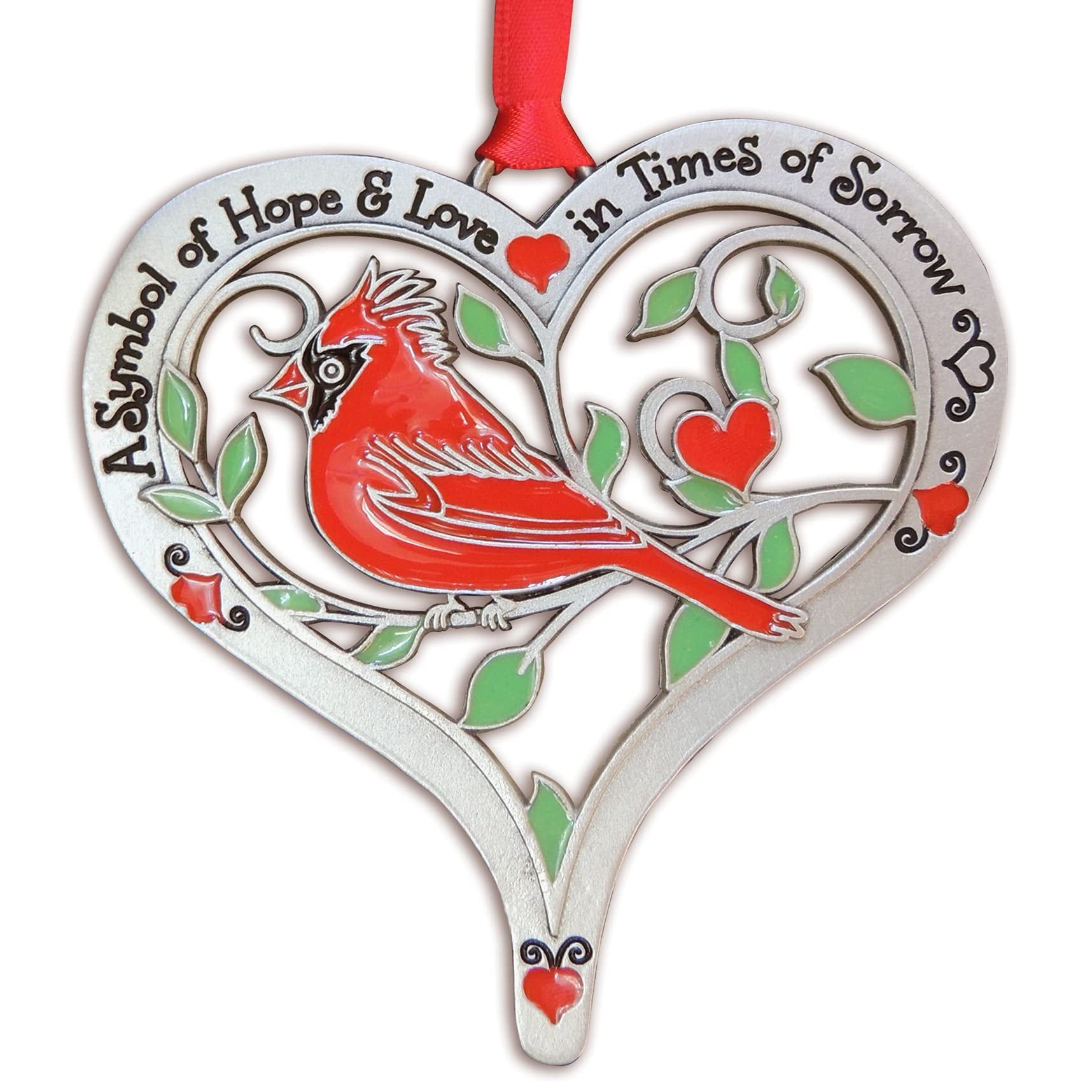 Pewter Heart Memorial Ornament with Red Cardinal and Epoxy