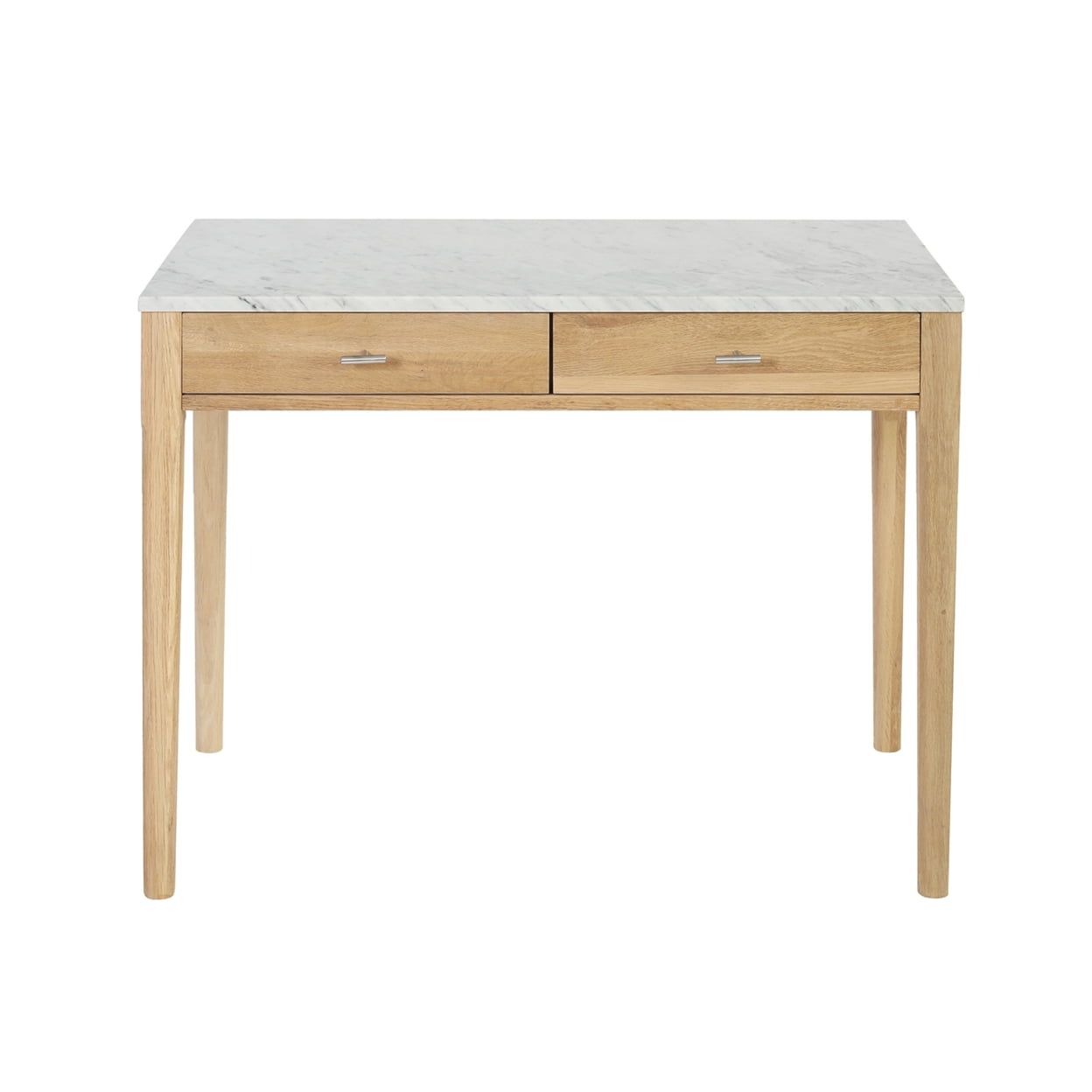 Transitional Carrara Marble & Oak Console Table with Storage