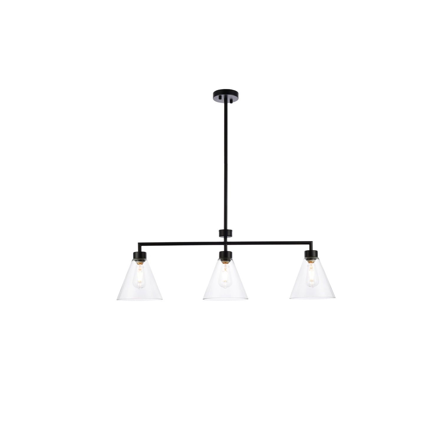 Mera Black and Clear Glass 3-Light Island Pendant