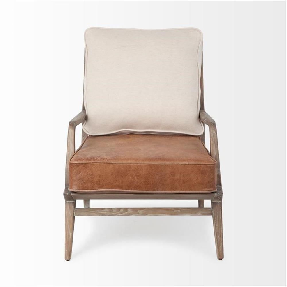 Harman II Brown Leather and Cream Fabric Accent Chair