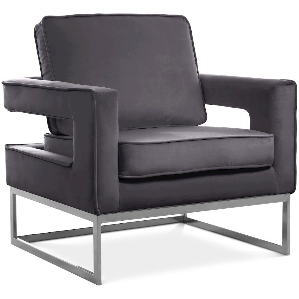 Noah 29'' Gray Velvet and Chrome Metal Accent Chair