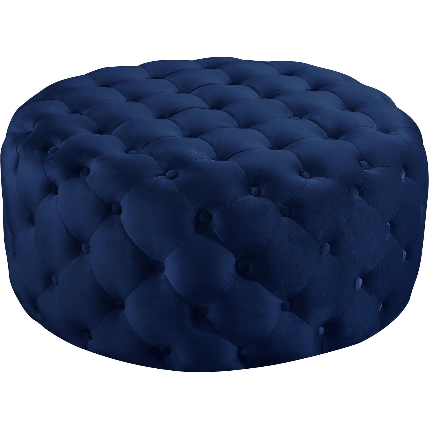 Addison Round Navy Velvet Tufted Ottoman Footstool