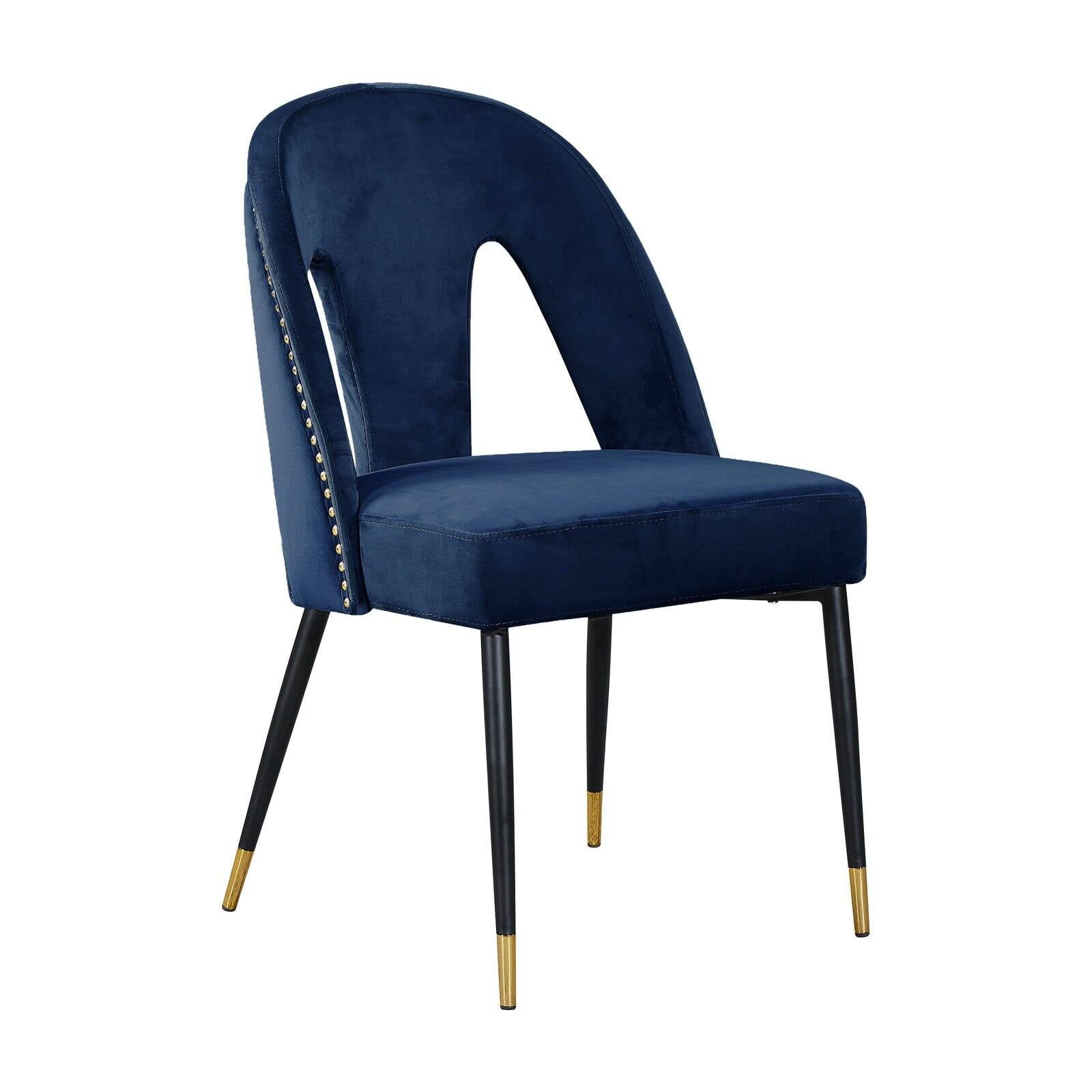 Navy Velvet Upholstered Side Chair with Metal Legs, 35"