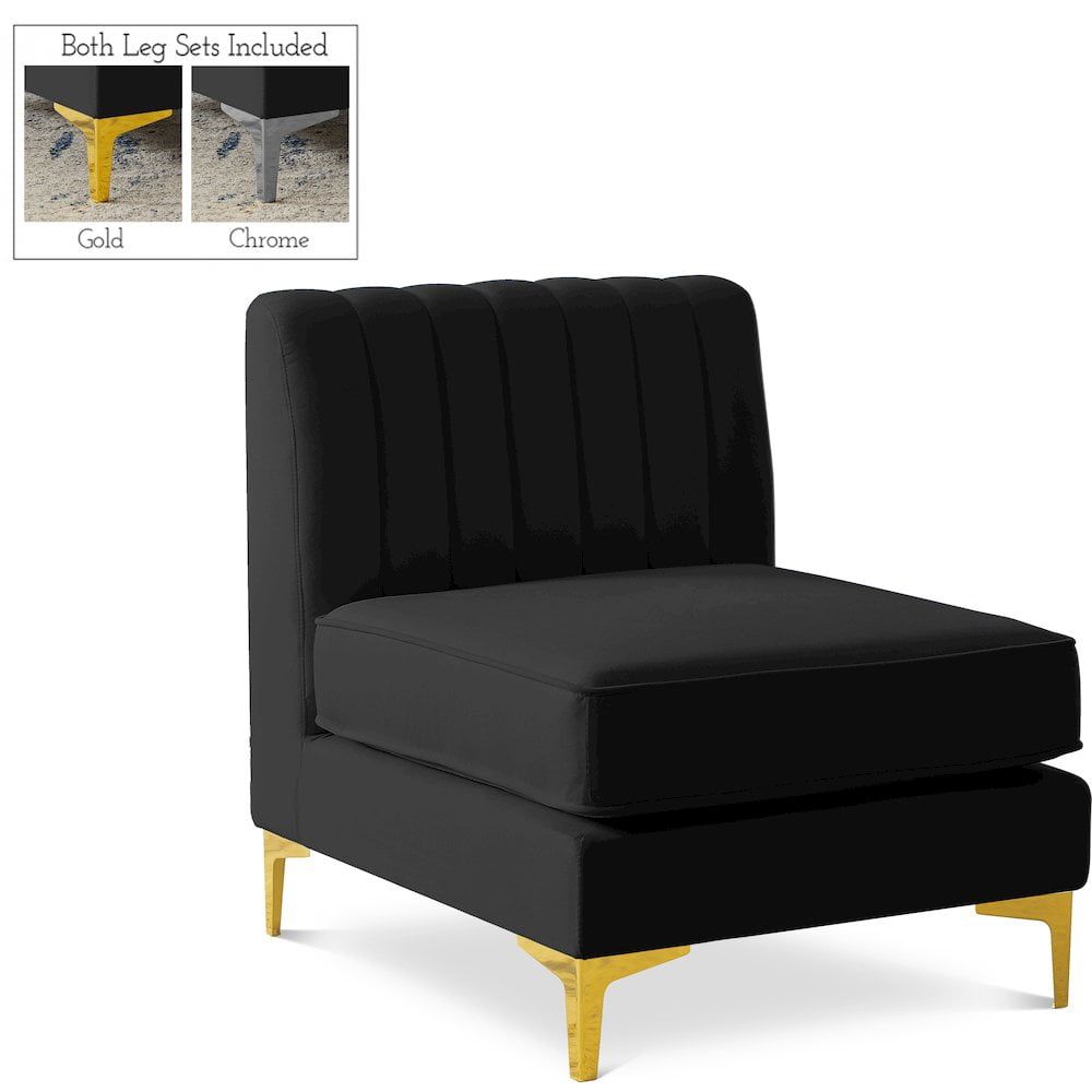 Alina Sleek Black Velvet Modular Armless Lounge Chair