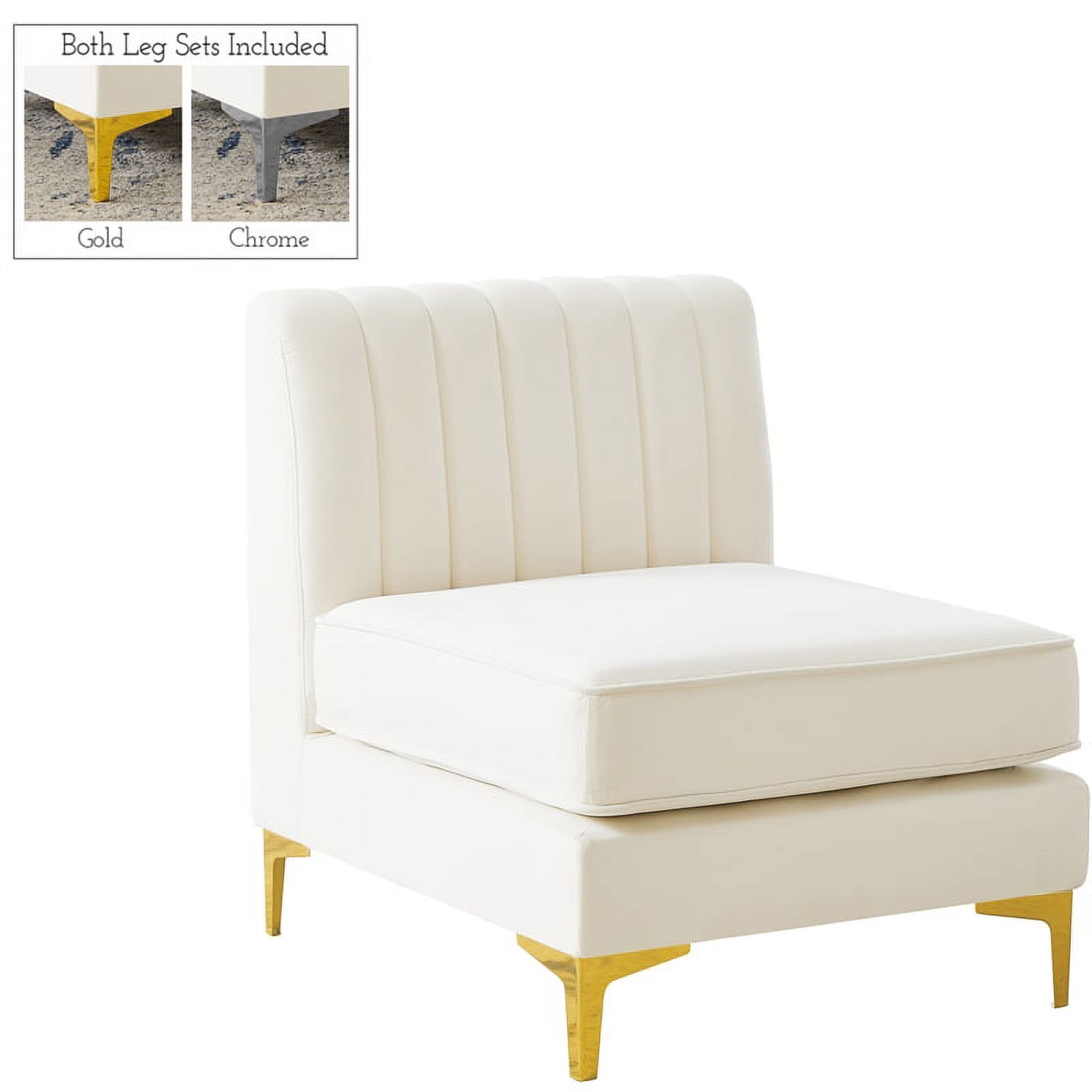 Alina Cream Velvet Armless Chair with Gold & Chrome Legs